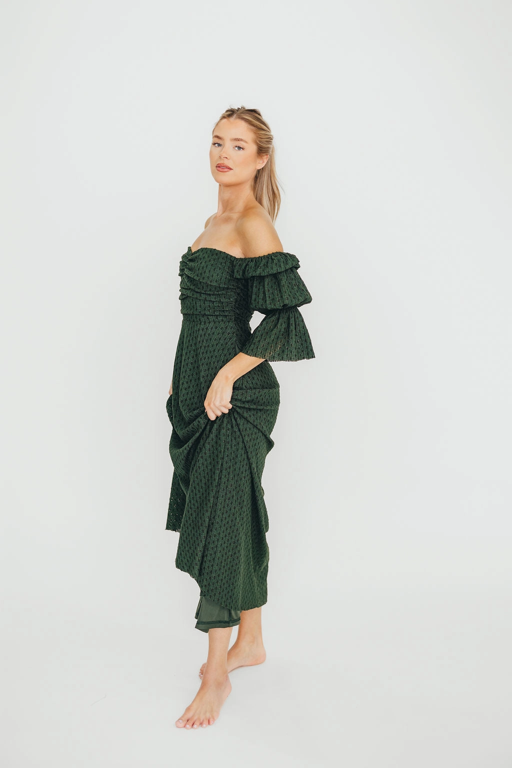 Sporty-Look Corrine Tiered Sleeve Maxi Dress with Pockets in Hunter Green - Bump Friendly