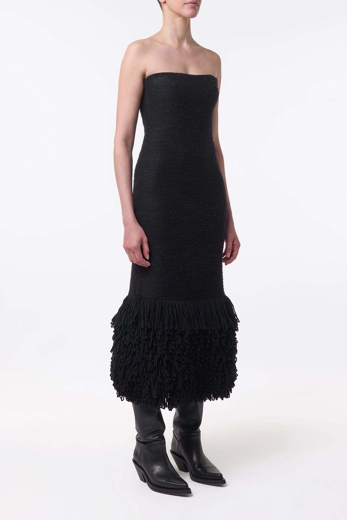 Cozy Finish Corus Knit Maxi Dress in Black Cashmere Silk