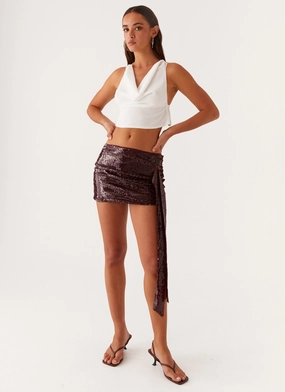 Breezy Flow Cosmopolitan Sequin Mini Skirt - Maroon