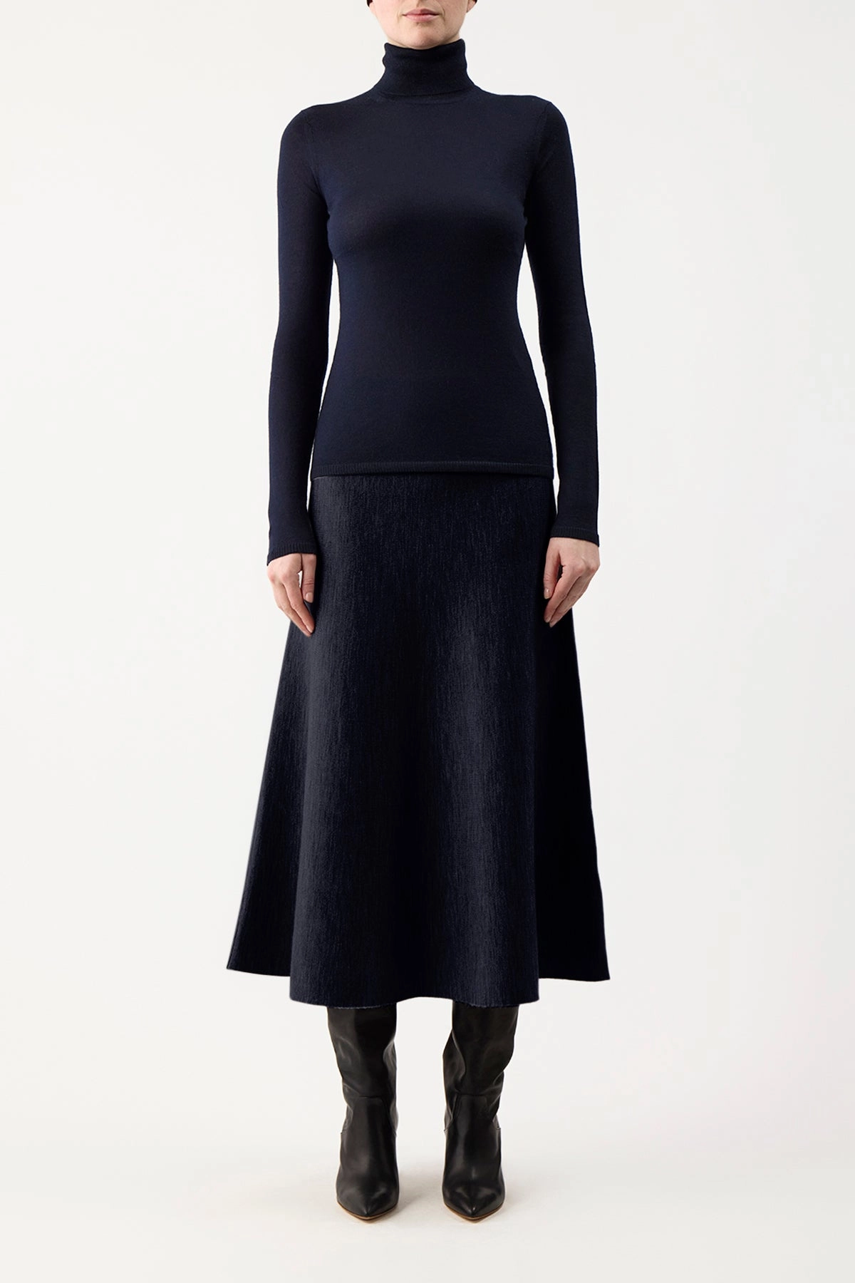 Work Comfort Costa Knit Turtleneck in Dark Navy Cashmere Silk