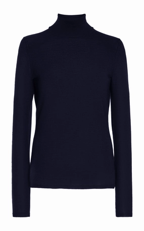 Breezy Day Luminous Thread Accents Costa Knit Turtleneck in Dark Navy Cashmere Silk