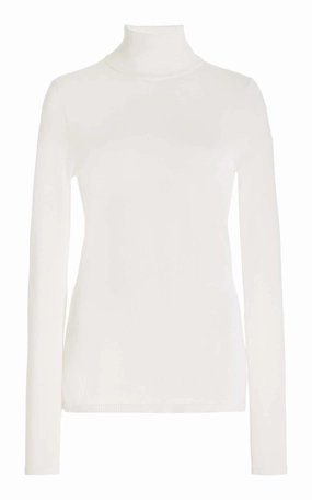 Multi Directional Stretch Work Friendly Costa Knit Turtleneck in Ivory Cashmere Silk