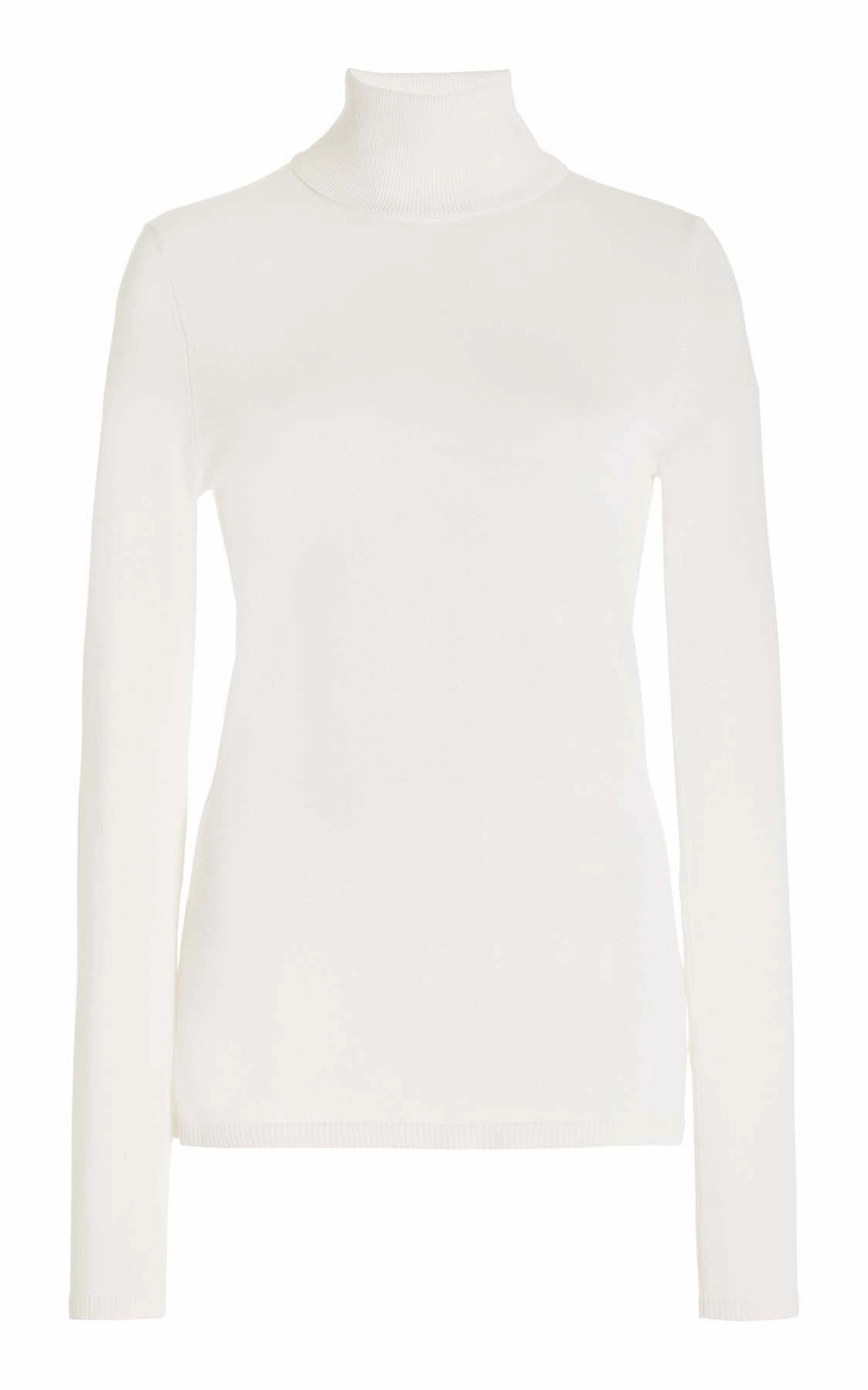 Multi Directional Stretch Work Friendly Costa Knit Turtleneck in Ivory Cashmere Silk