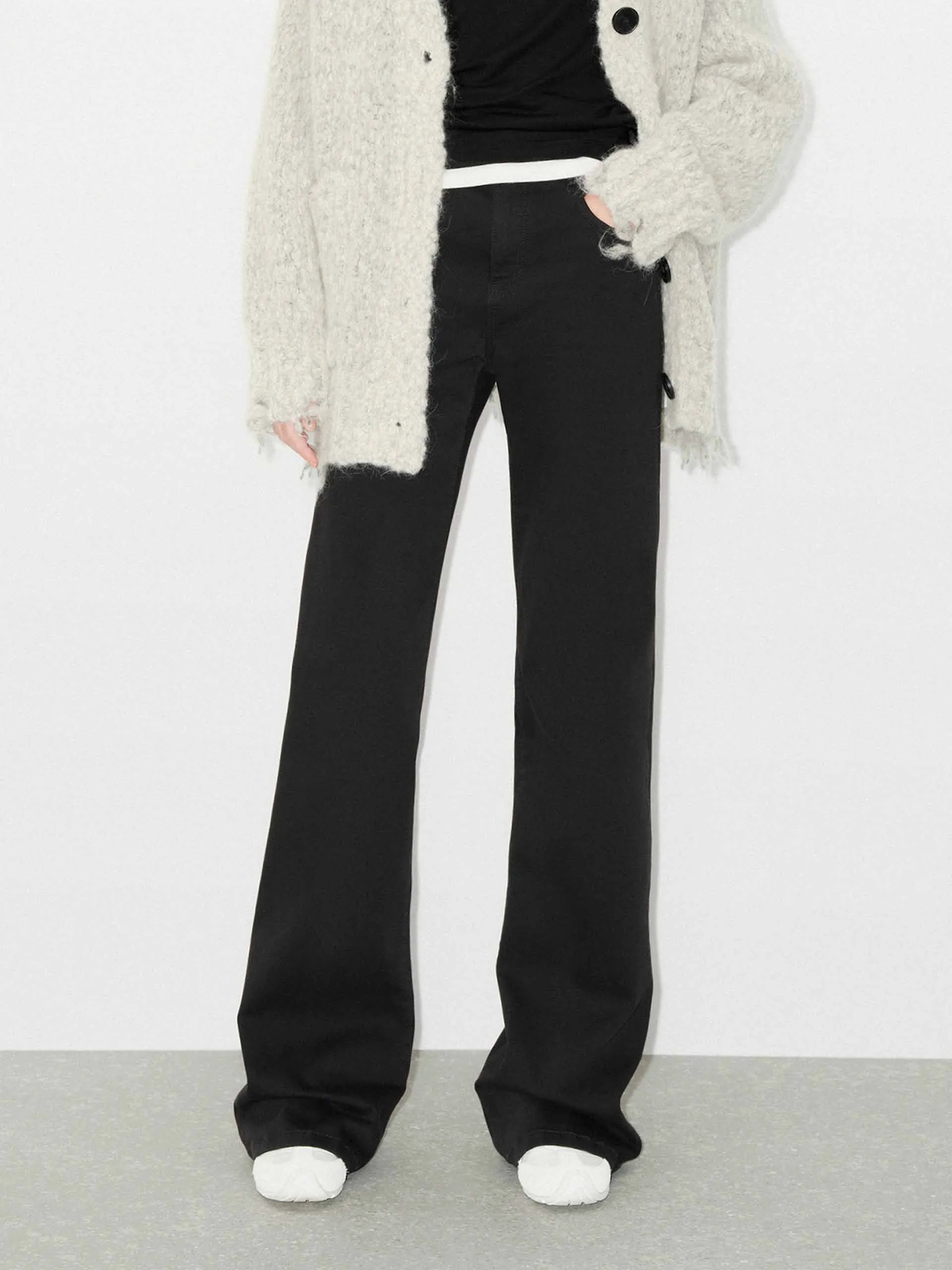 Elegant Adult Fashion Stretch Soft Cotton Blend Black Flared Jeans