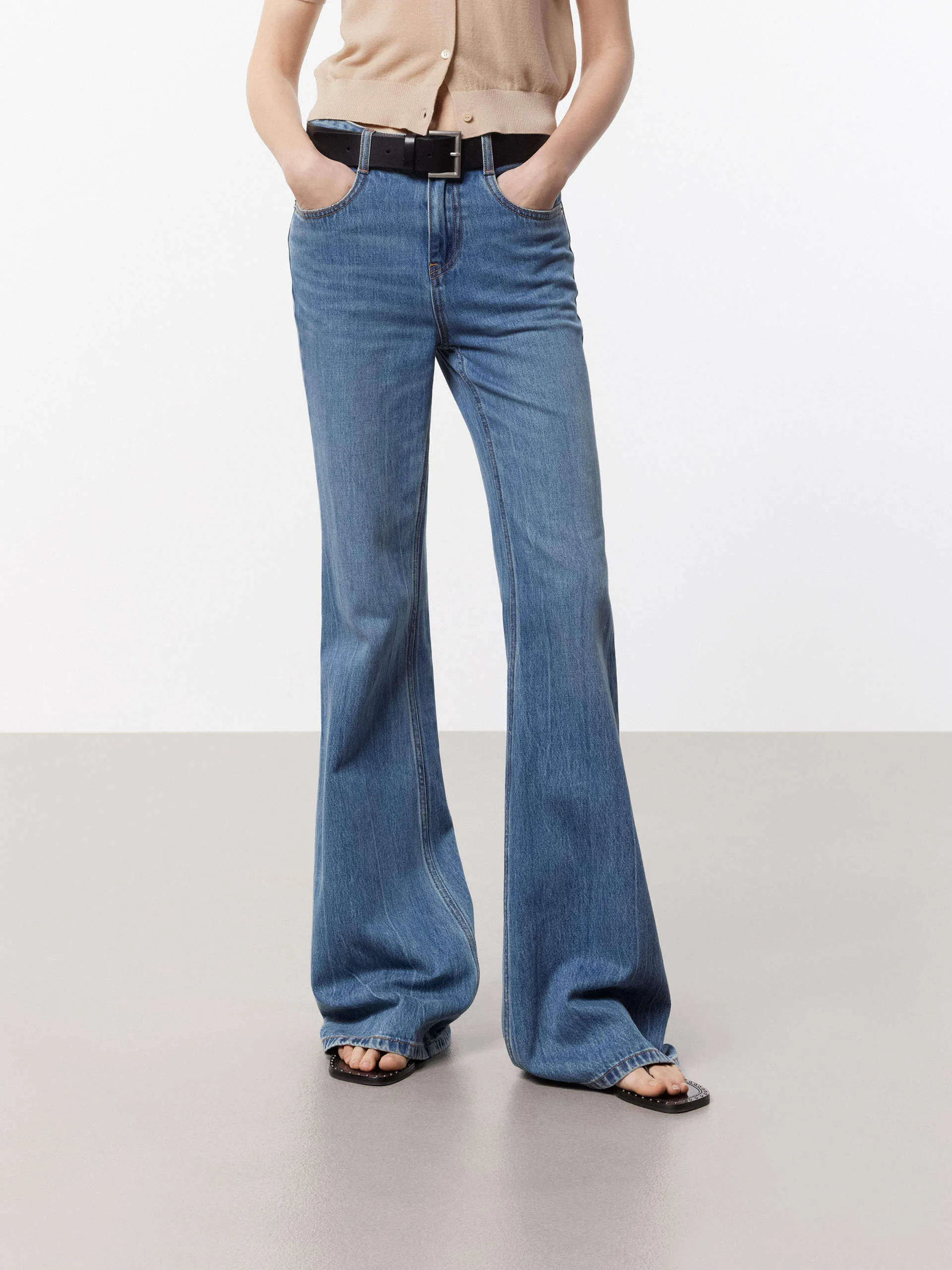 Cotton Flared Leg Jeans Permanent Crease Retention