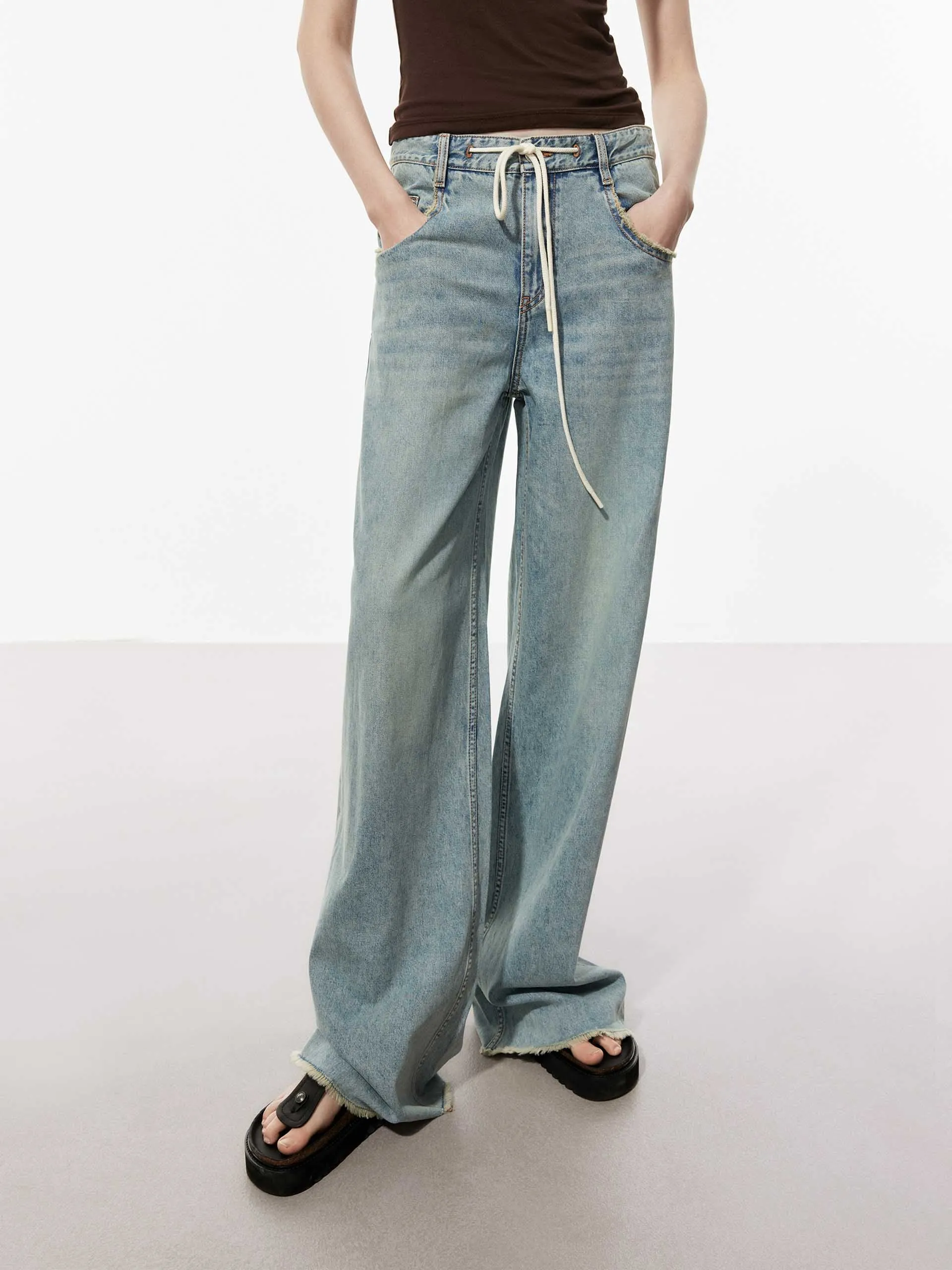 Relaxed Waistband Cotton Silk Loose Jeans
