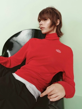 Cotton Blend Turtleneck Sweater City Layer Chunky Cable Knit