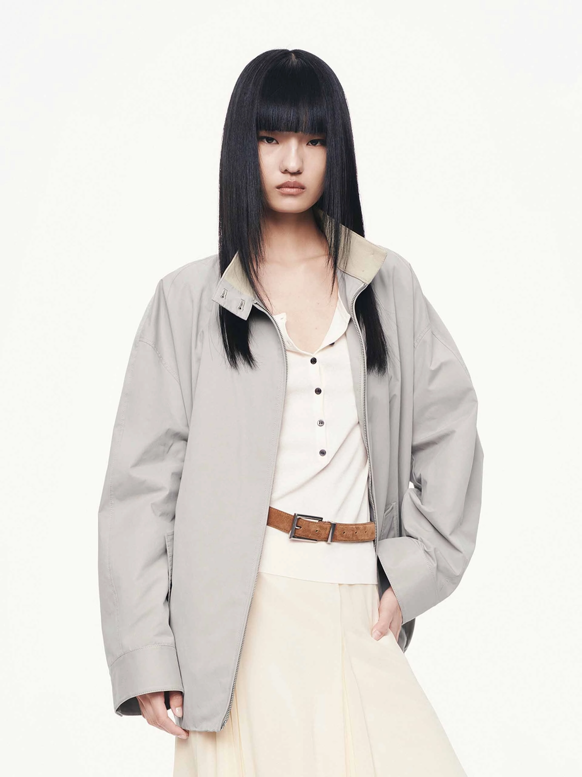 Cross Ventilation Panels Minimalist Style Cotton Blend Zipper Coat