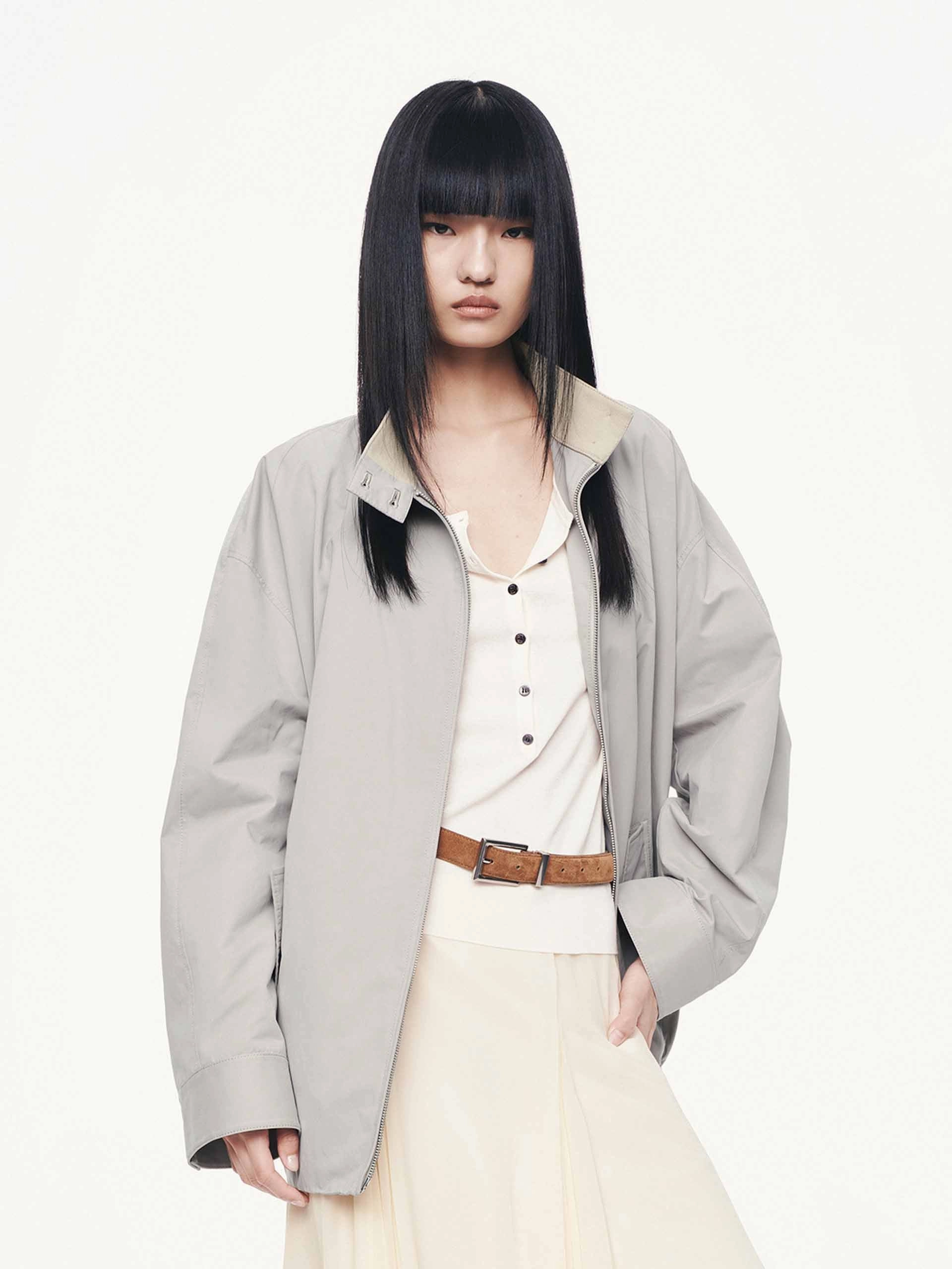 Compact Packable Feature Cotton Blend Zipper Coat