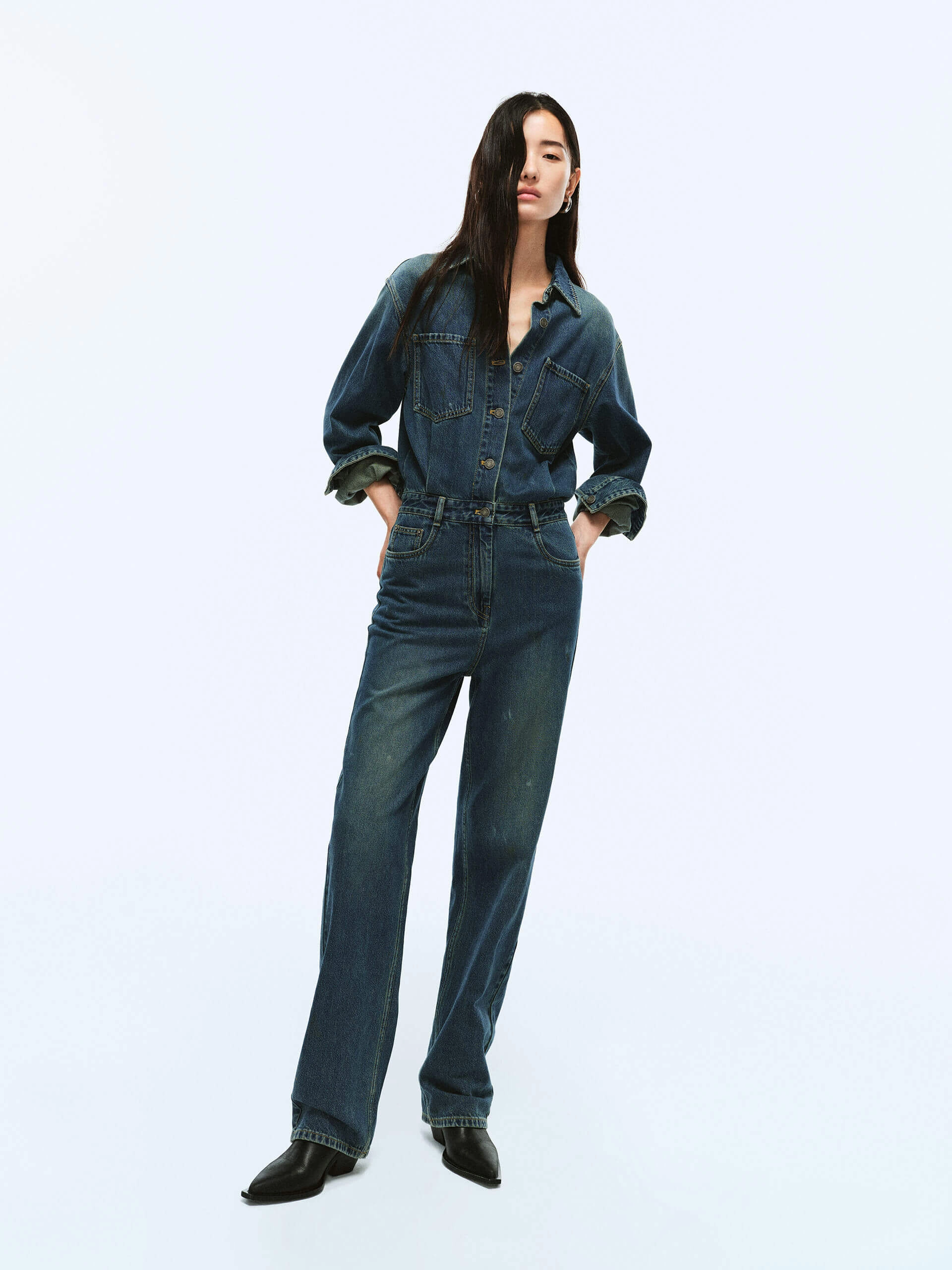 Fine Casual Cotton Denim Jumpsuit