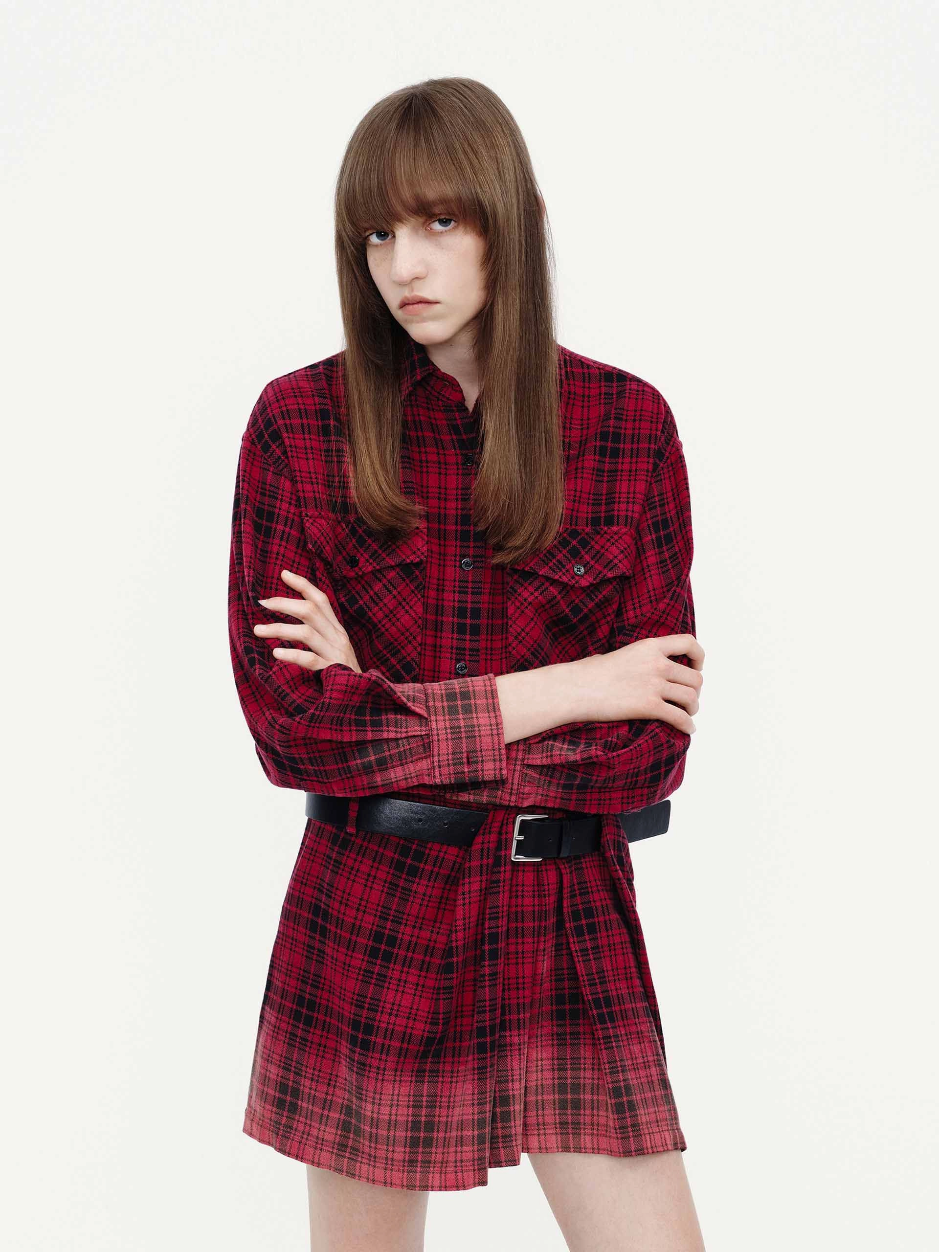 Cotton Plaid Shirt Dress Feminine Vibe