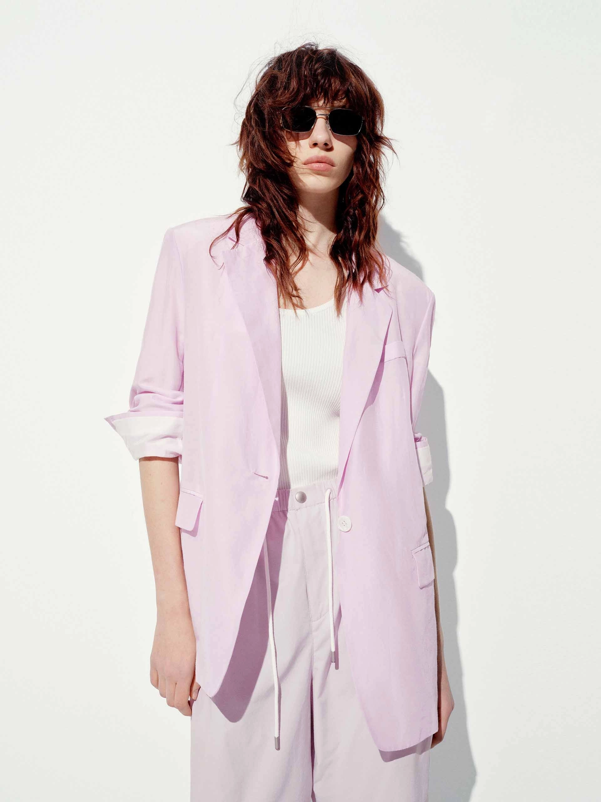 Functional Zip Detail Cotton Silk Blend Blazer