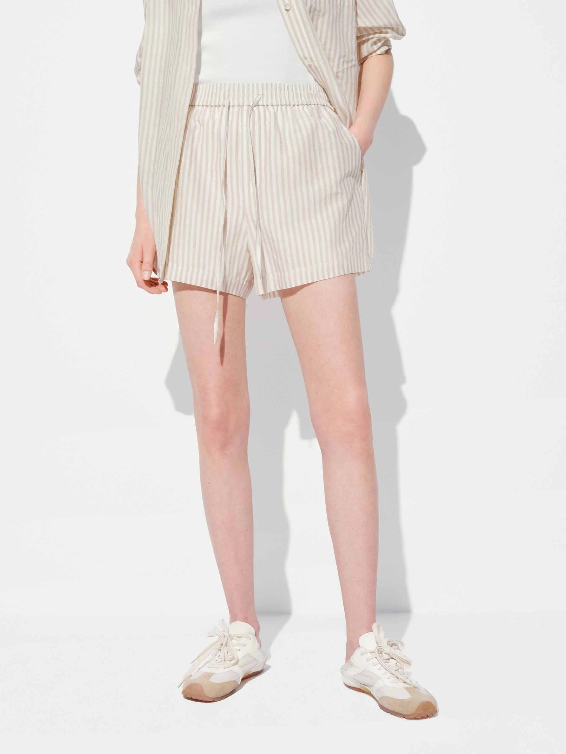 Cotton Silk Striped Shorts Tear Resistant Fabric