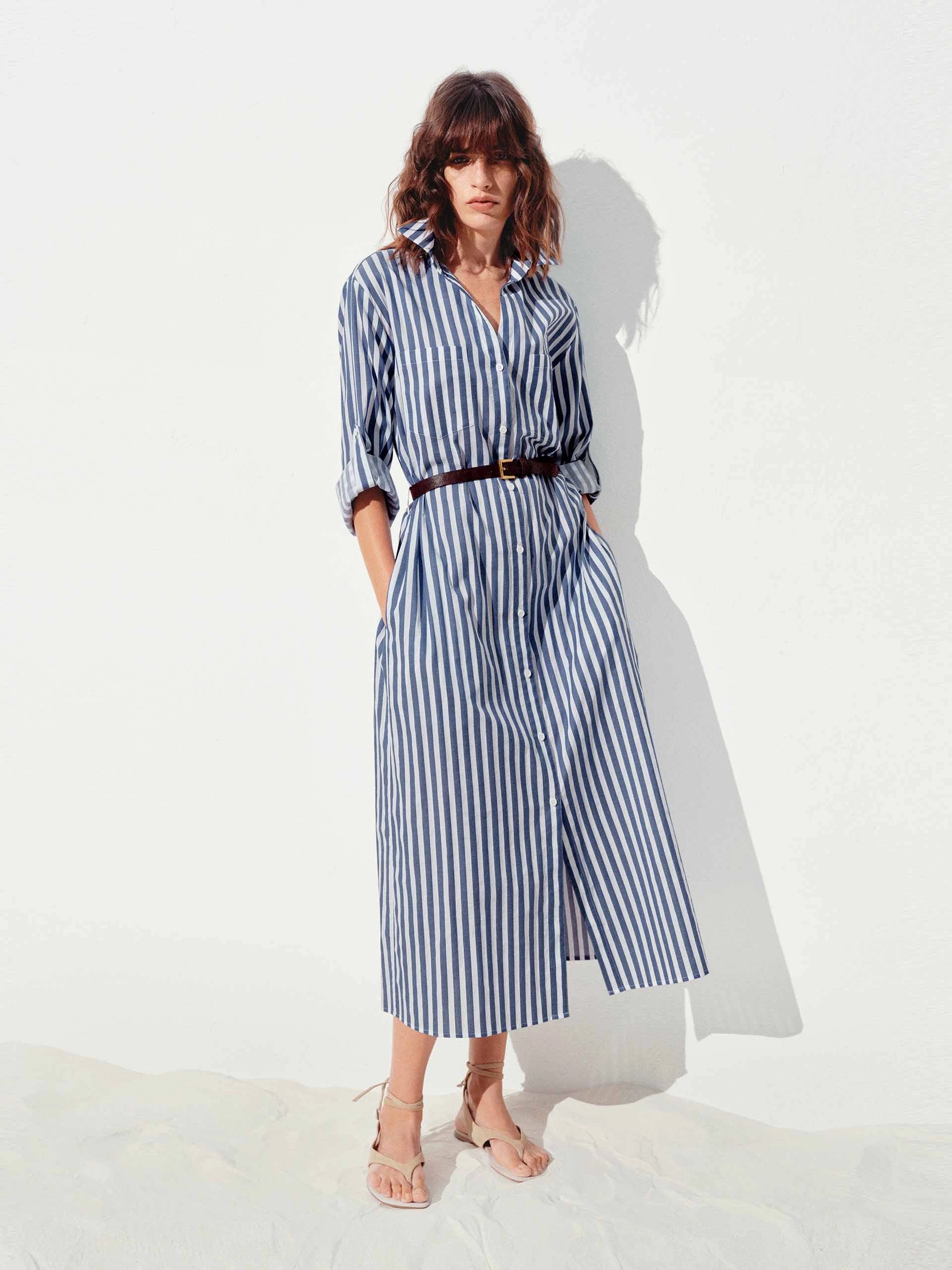 Wedding-Guest Grab Quick Cotton Striped Shirt Dress