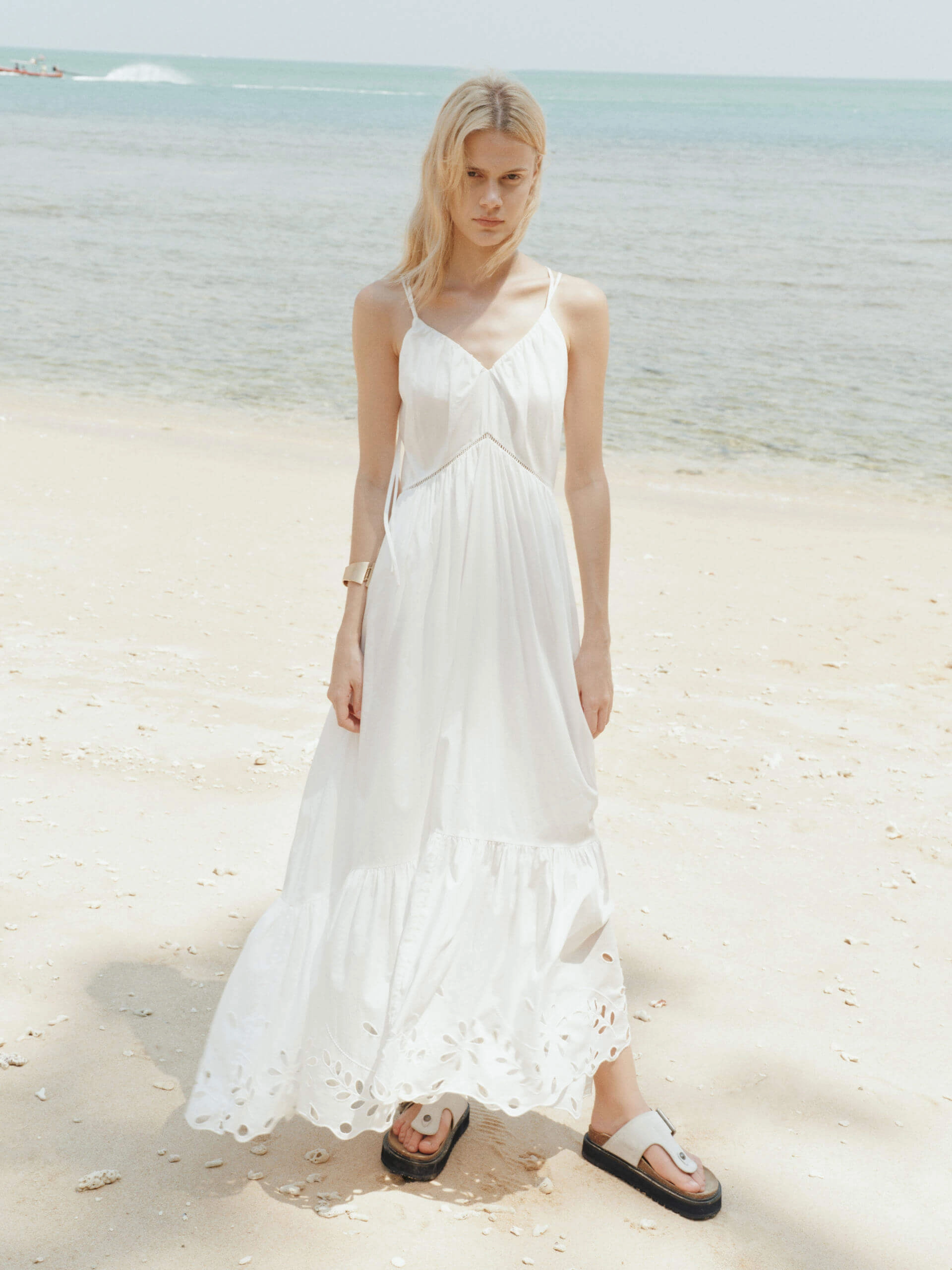 Bright Accent Cotton V-neck Maxi Dress