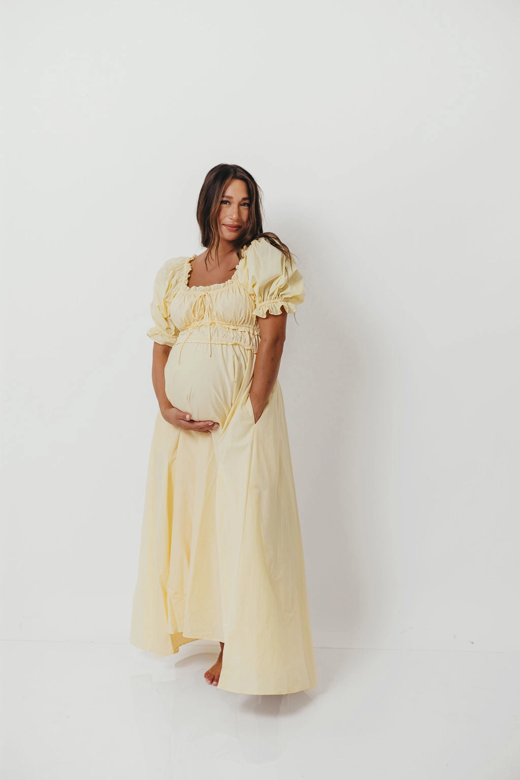 Floral Comfort Fresh Flow Sydnee Cotton Maxi Dress in Butter Yellow - Bump Friendly