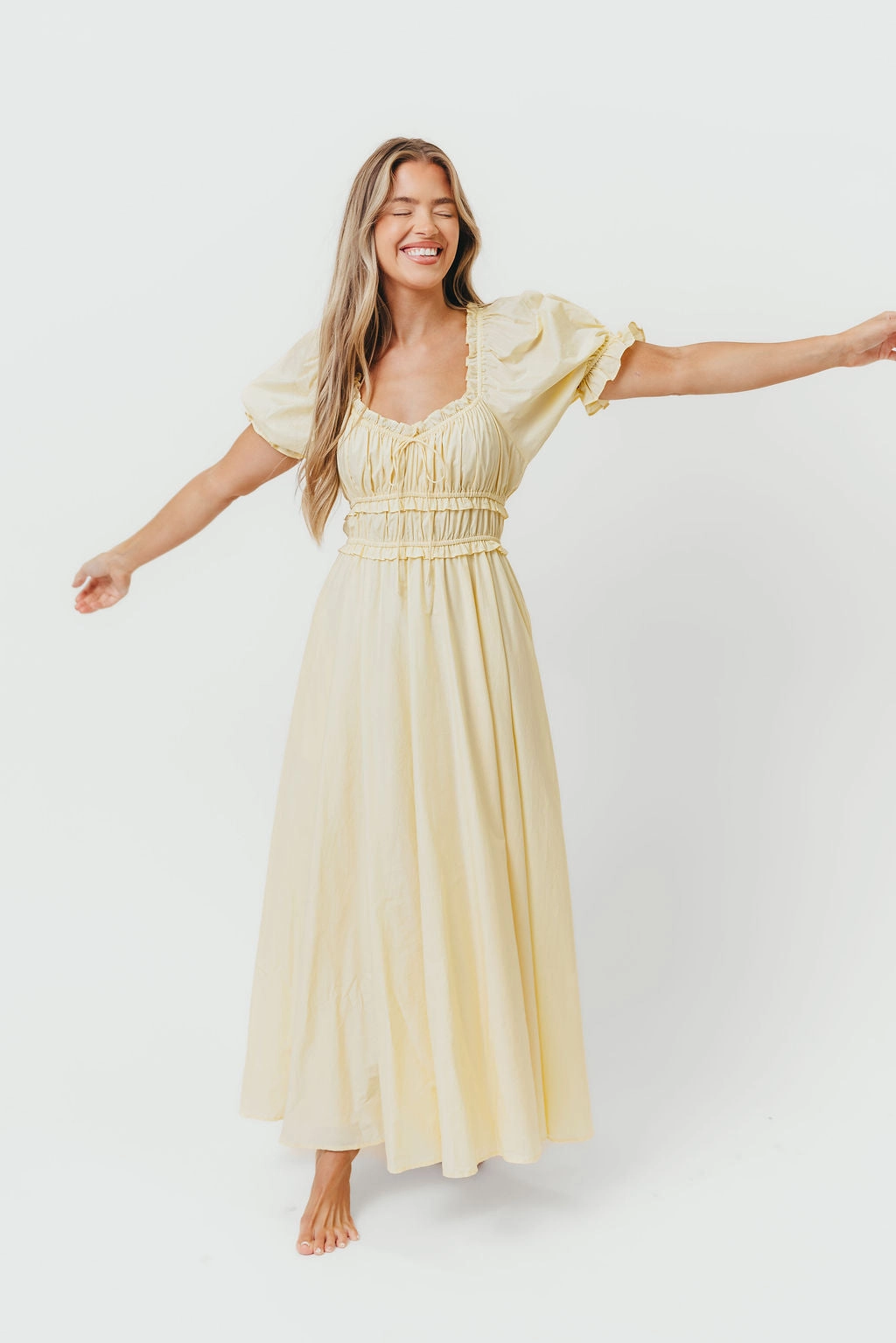 London Edge Sydnee Cotton Maxi Dress in Butter Yellow - Bump Friendly