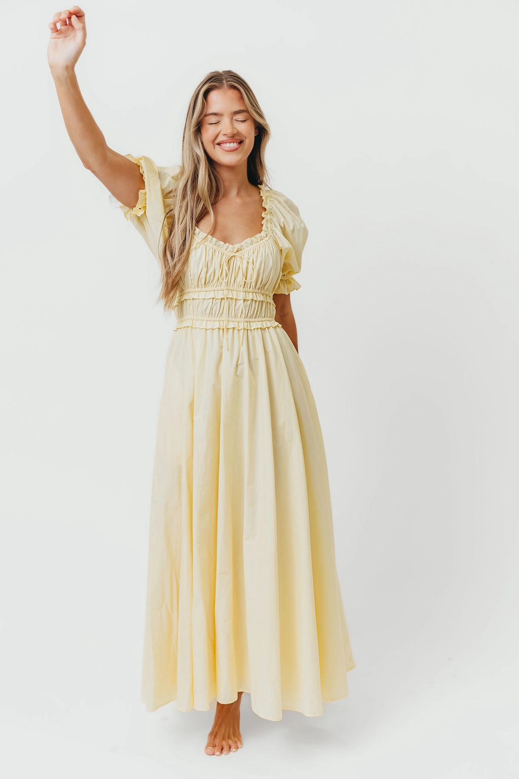 Tie-dye Brunch Fit Sydnee Cotton Maxi Dress in Butter Yellow - Bump Friendly