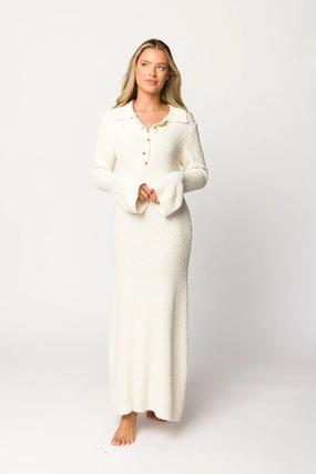 Body Positive Fall Layer Courtney Boucle Maxi Shirt Dress in Cream- Nursing Friendly