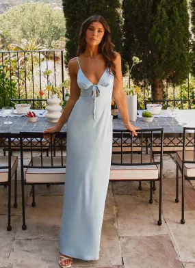 Flora Satin Maxi Dress - Ice Blue Sunset Hour