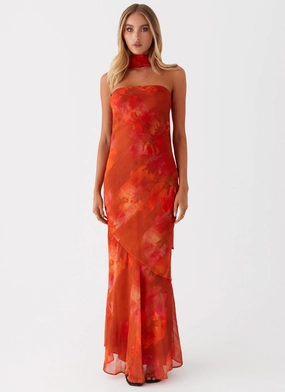 Under The Pagoda Maxi Dress - Amber Elegance Glow