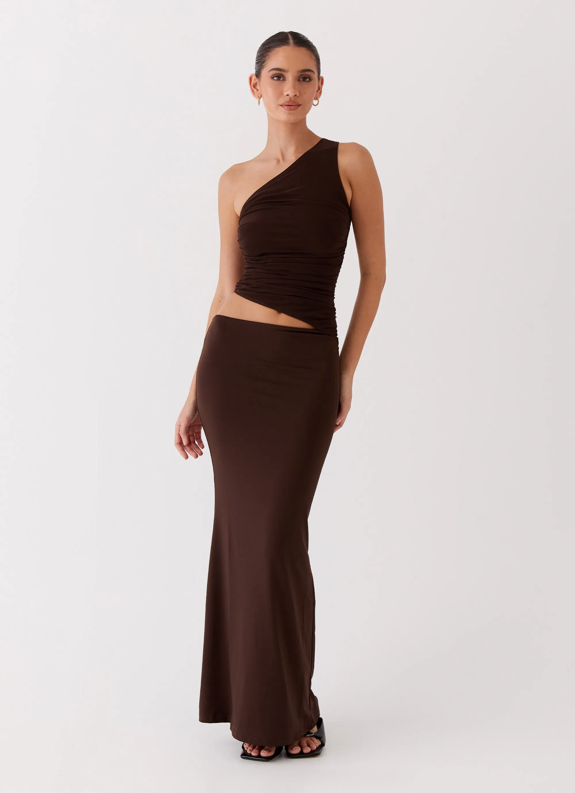 Cool Palette Seranella One Shoulder Maxi Dress - Chocolate