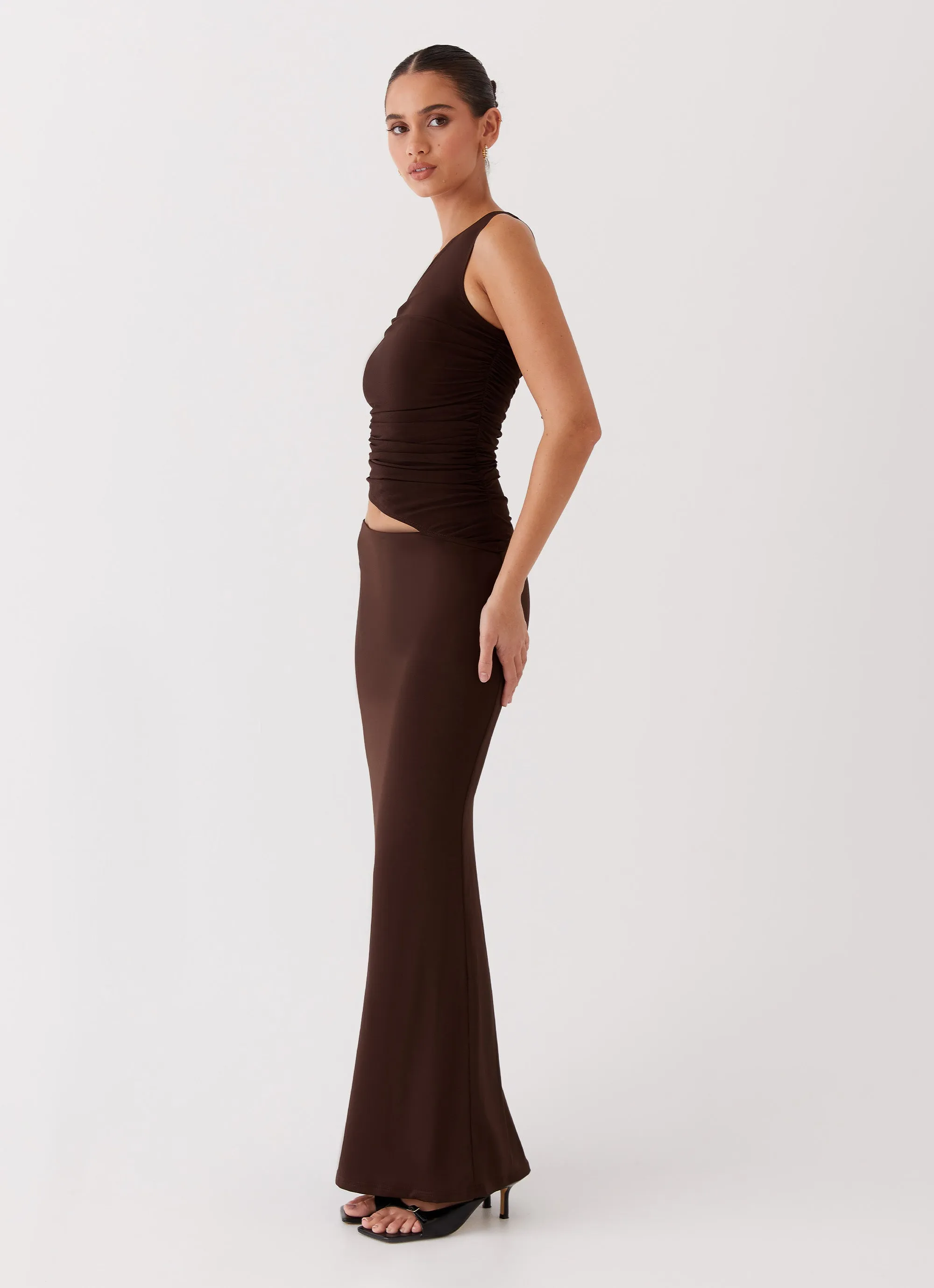 Seranella One Shoulder Maxi Dress - Chocolate Trendy Wearable Evening Ready