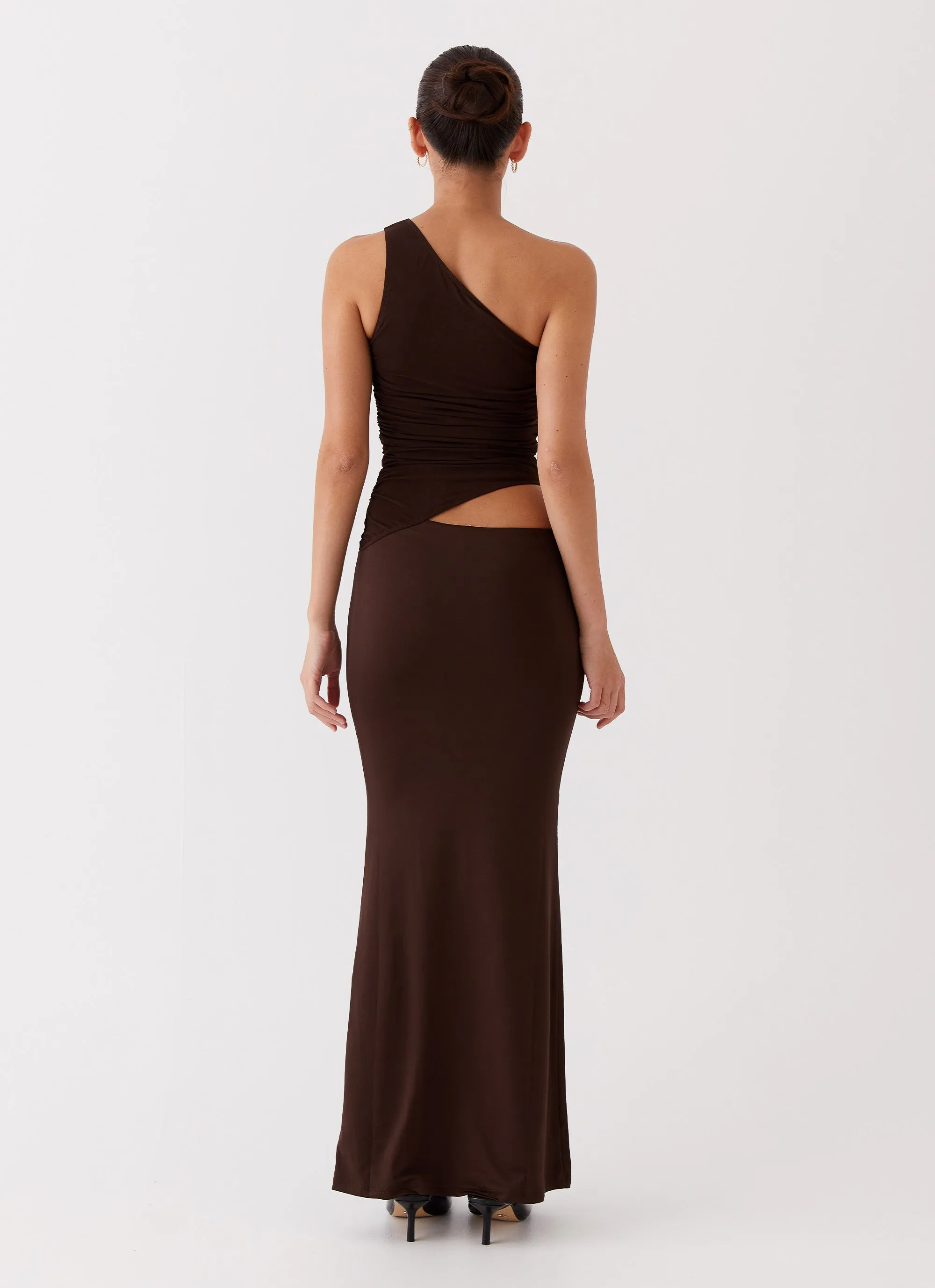 Seranella One Shoulder Maxi Dress - Chocolate Comfy Design
