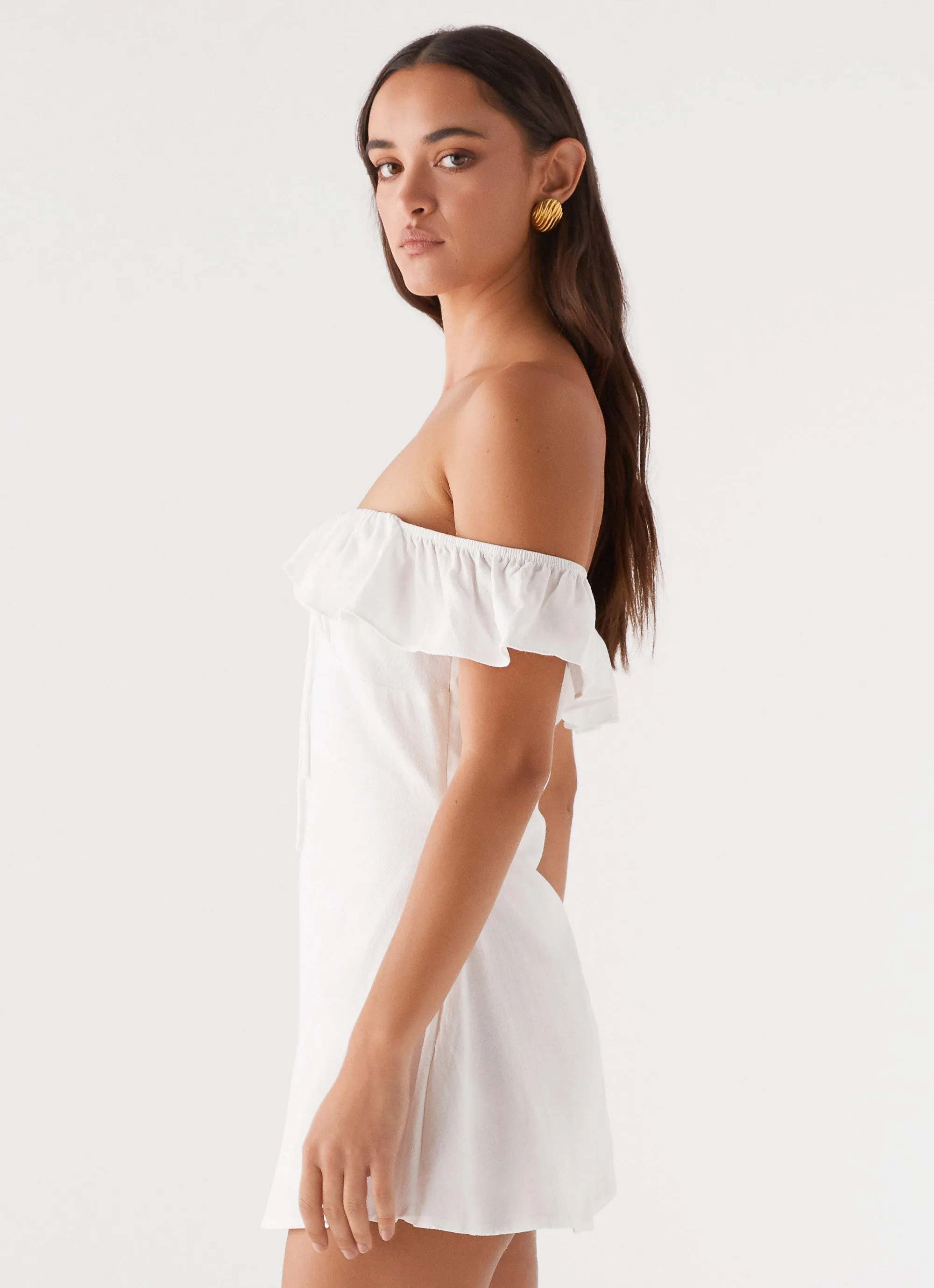 Texas Sun Linen Mini Dress - White Understated Charm Soft Detail