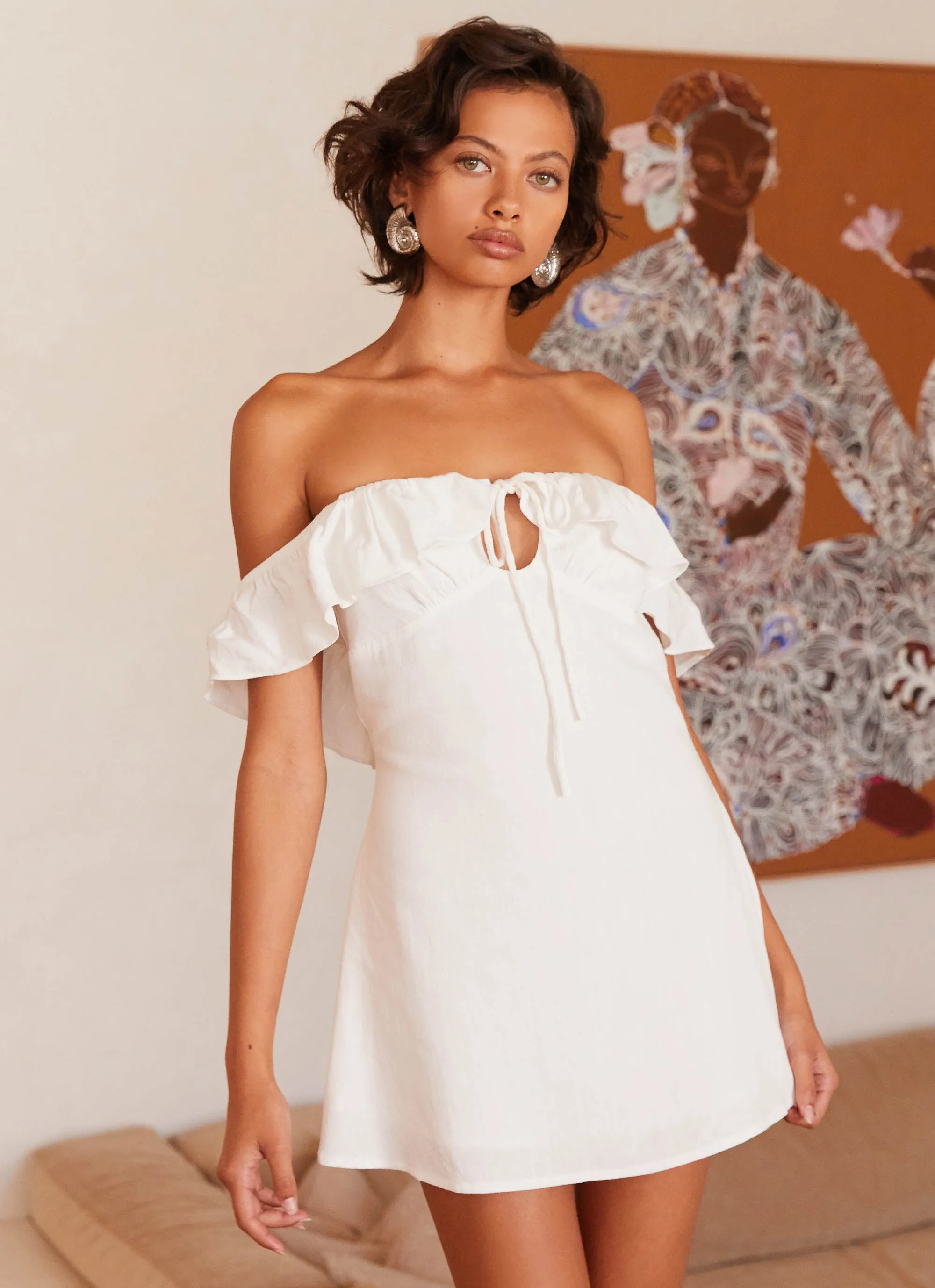 Satin Finish Texas Sun Linen Mini Dress - White