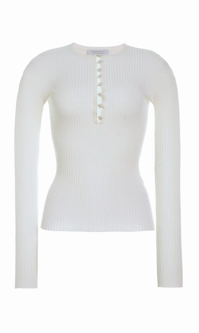 Mirta Knit Sweater in Ivory Merino Wool Machine Washable Design