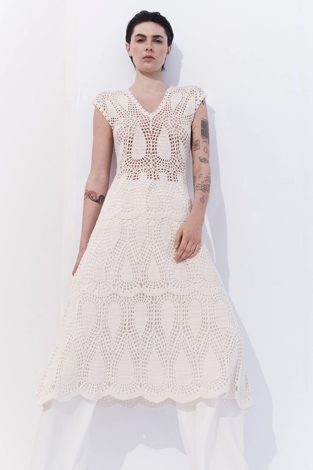 Cozy Weekend Waldman Crochet Maxi Dress in Ivory Wool Cashmere