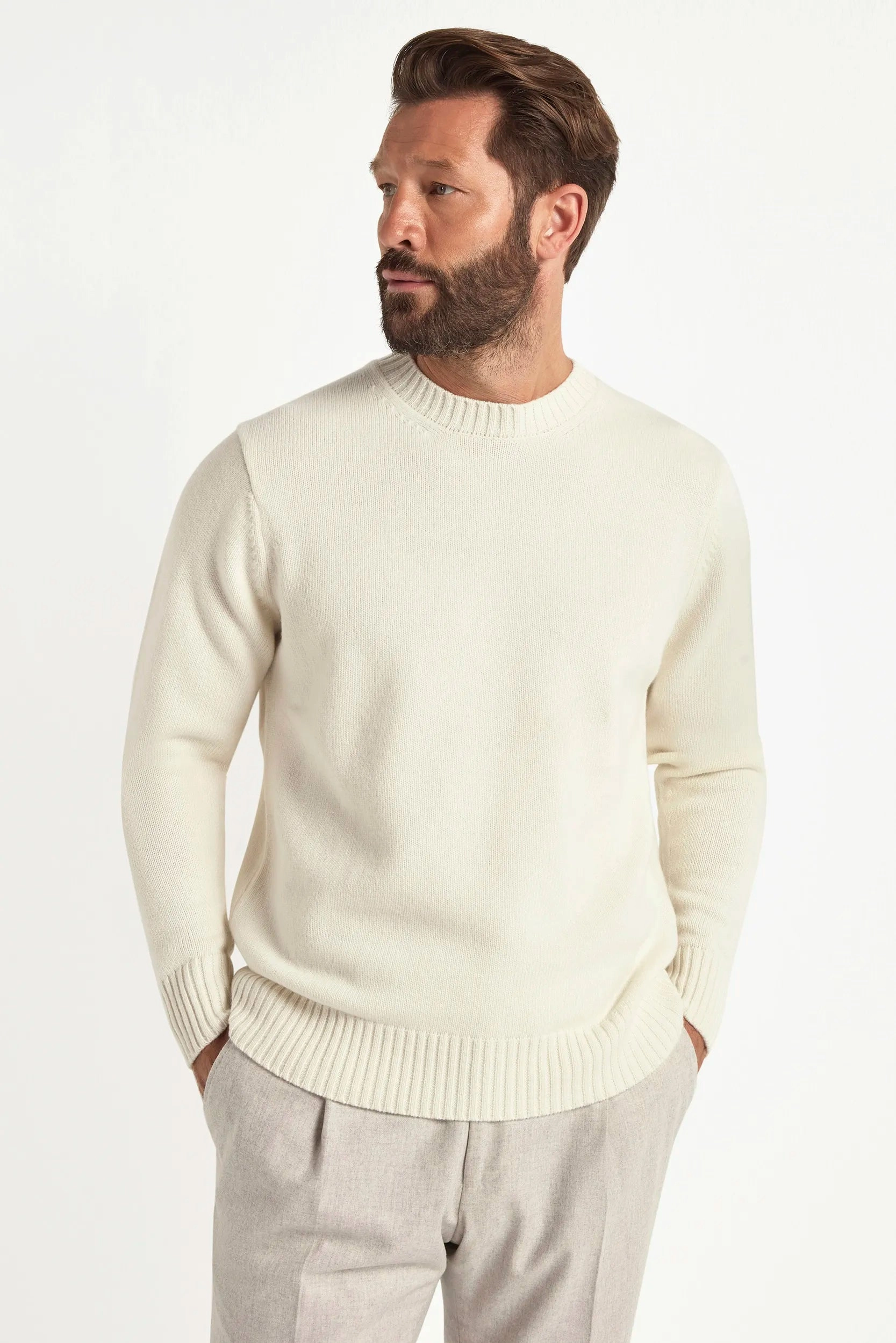 Pure Detail Cream merino crewneck - Made in Italy