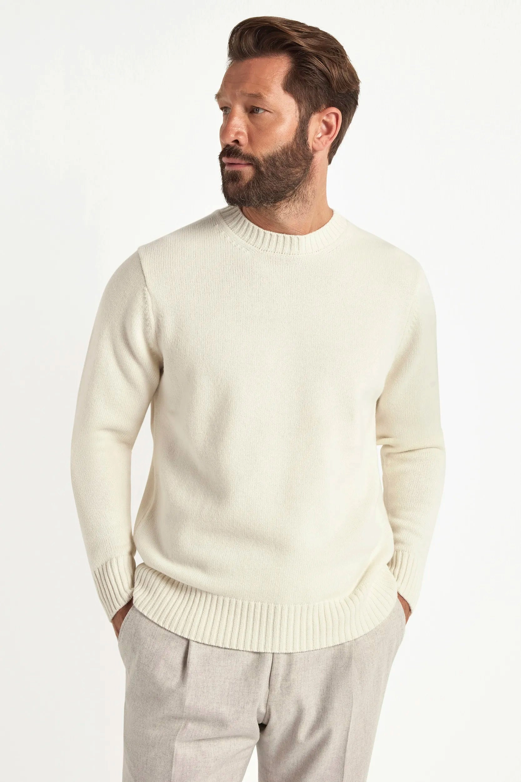 NonChlorine Bleached Cream merino crewneck - Made in Italy