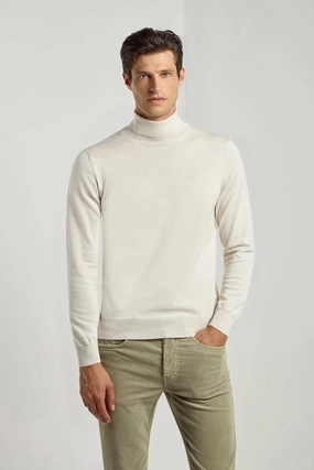Twisted Cable Pattern Cream Merino Turtleneck ?C Made in Italy