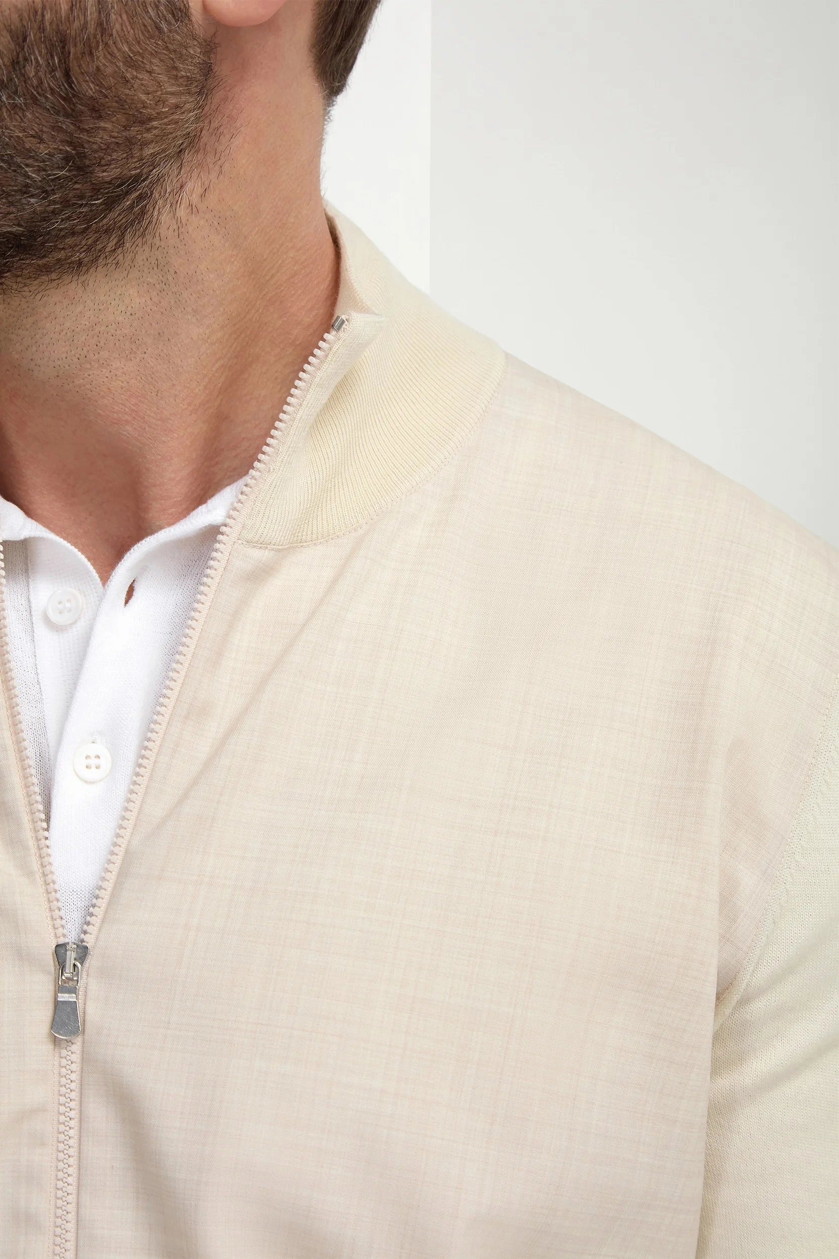 Crisp Look Airy Piece Cream wool & knit bomber - Made in Italy