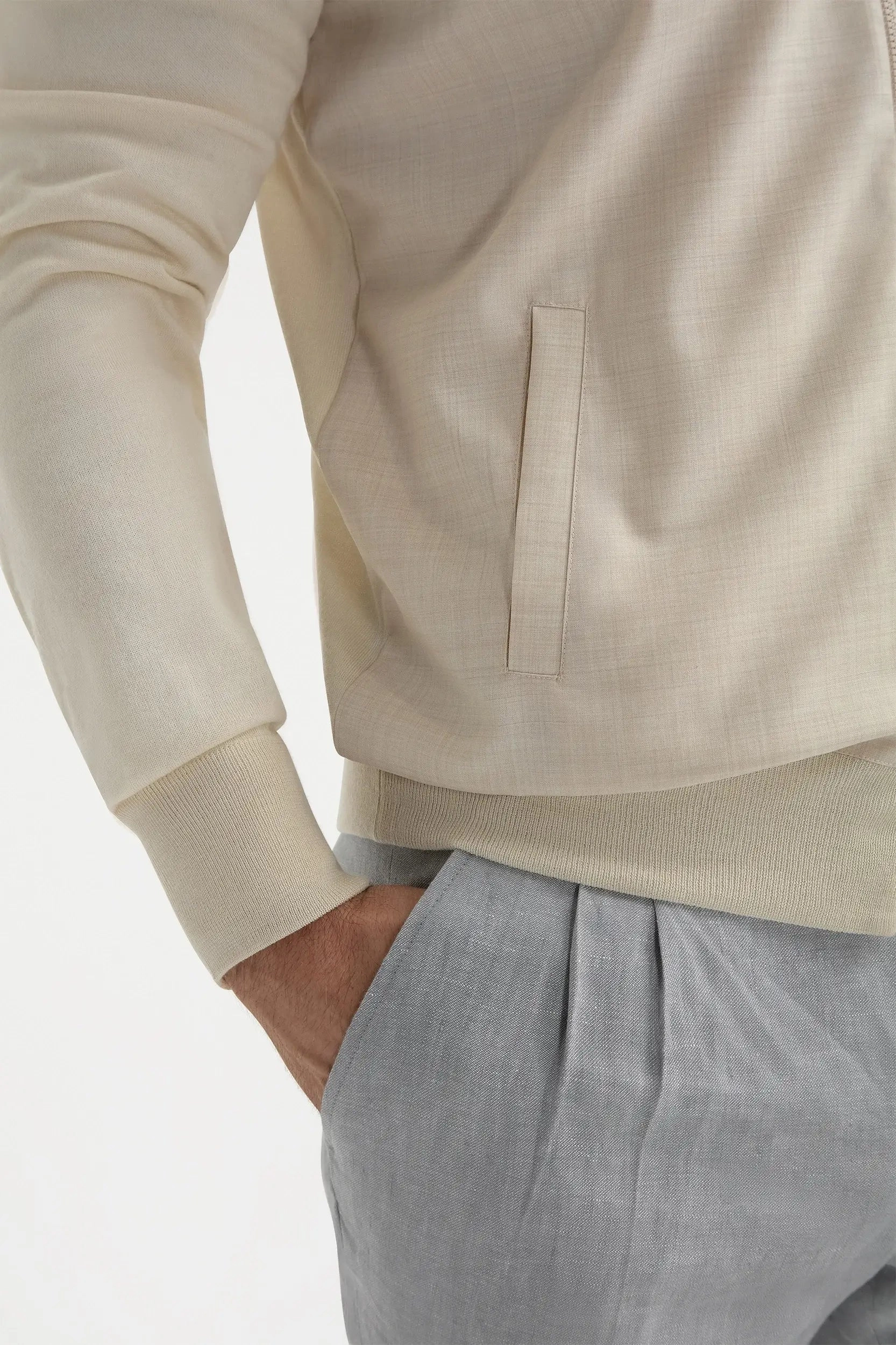 Cream wool & knit bomber - Made in Italy HighDensity Knit StaticFree Material