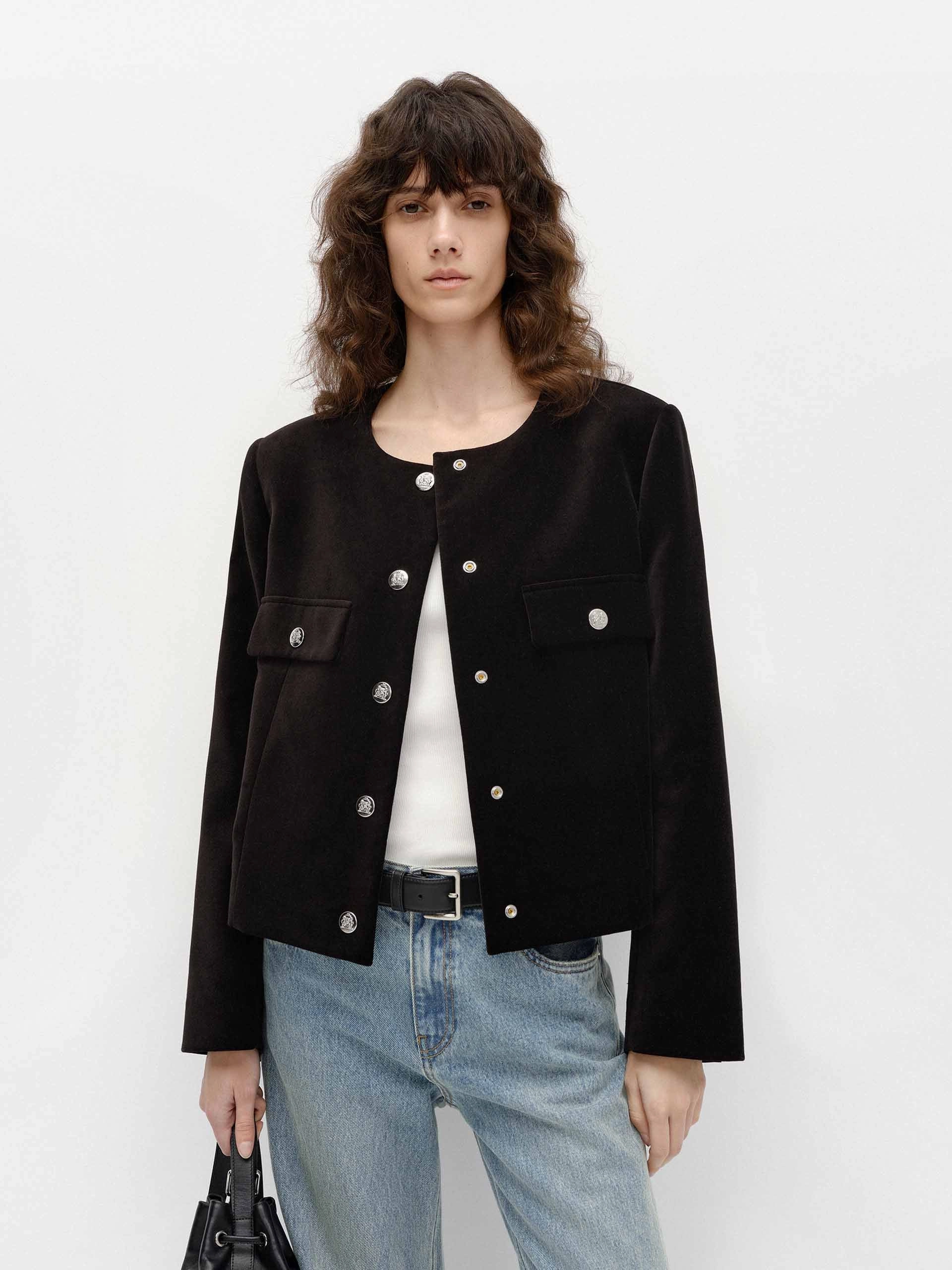 Crew Neck Cropped Coat Packable Feature