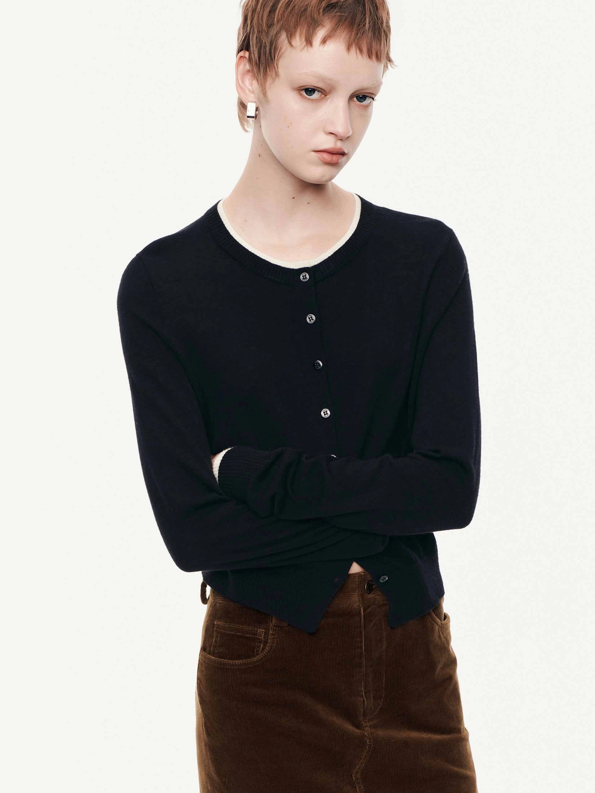 Crewneck Cropped Wool Cardigan Moisture Management System Office Layer