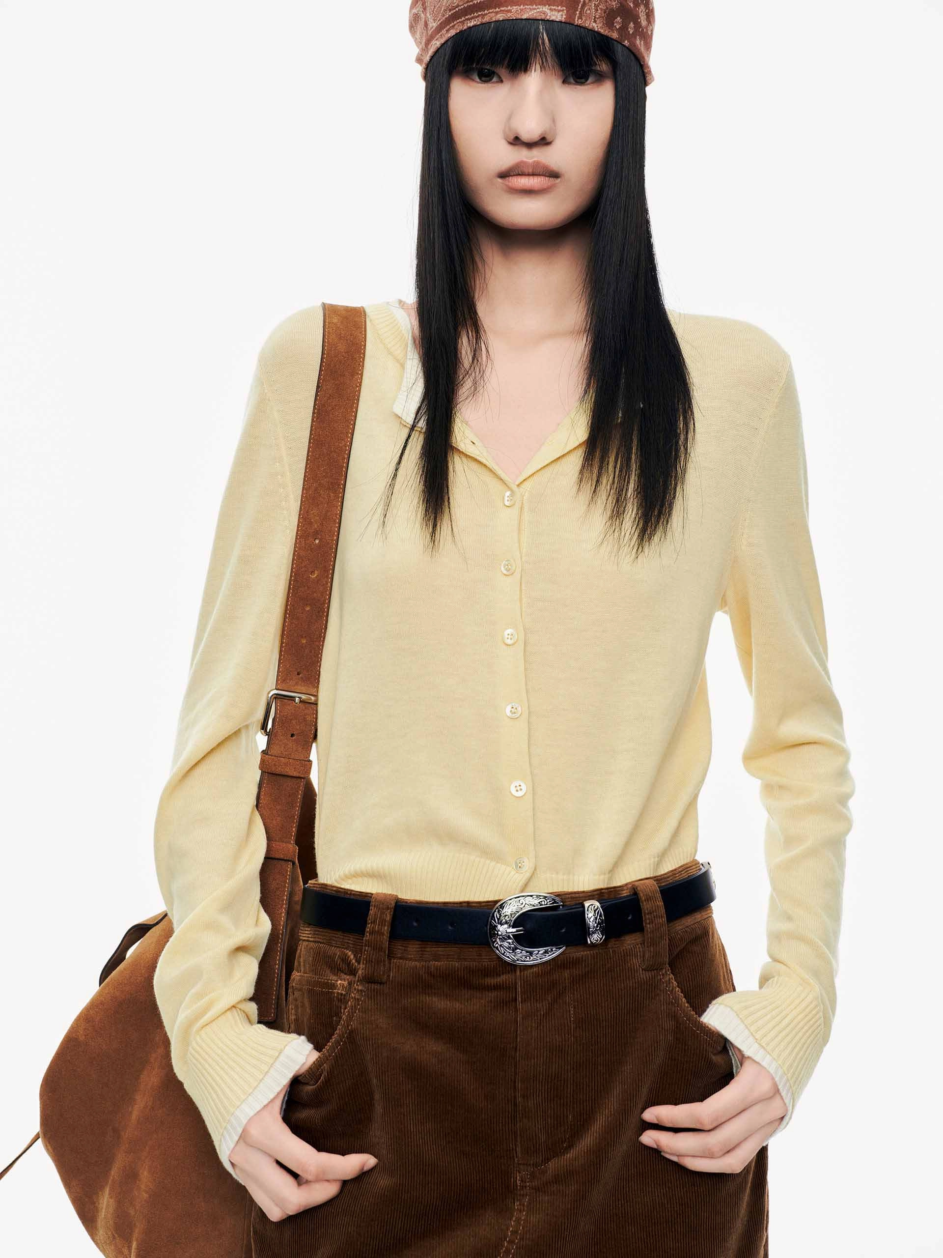 Crewneck Cropped Wool Cardigan Layered Texture