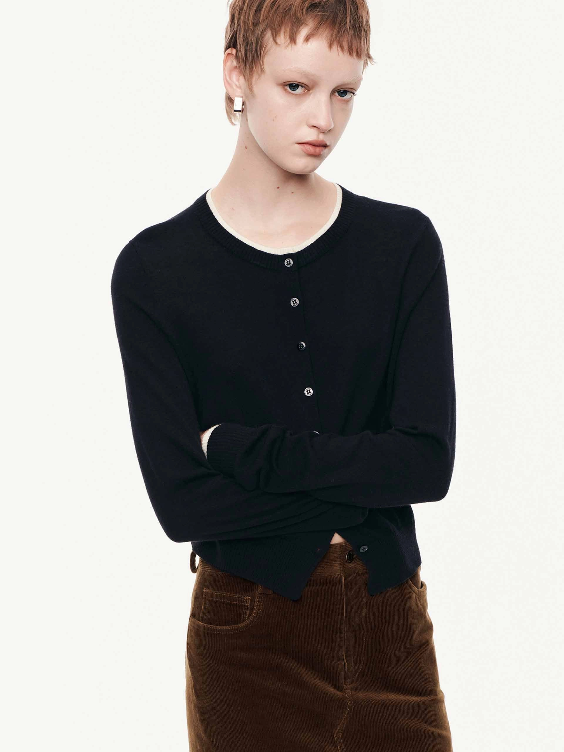 Crewneck Cropped Wool Cardigan Fresh Outfit