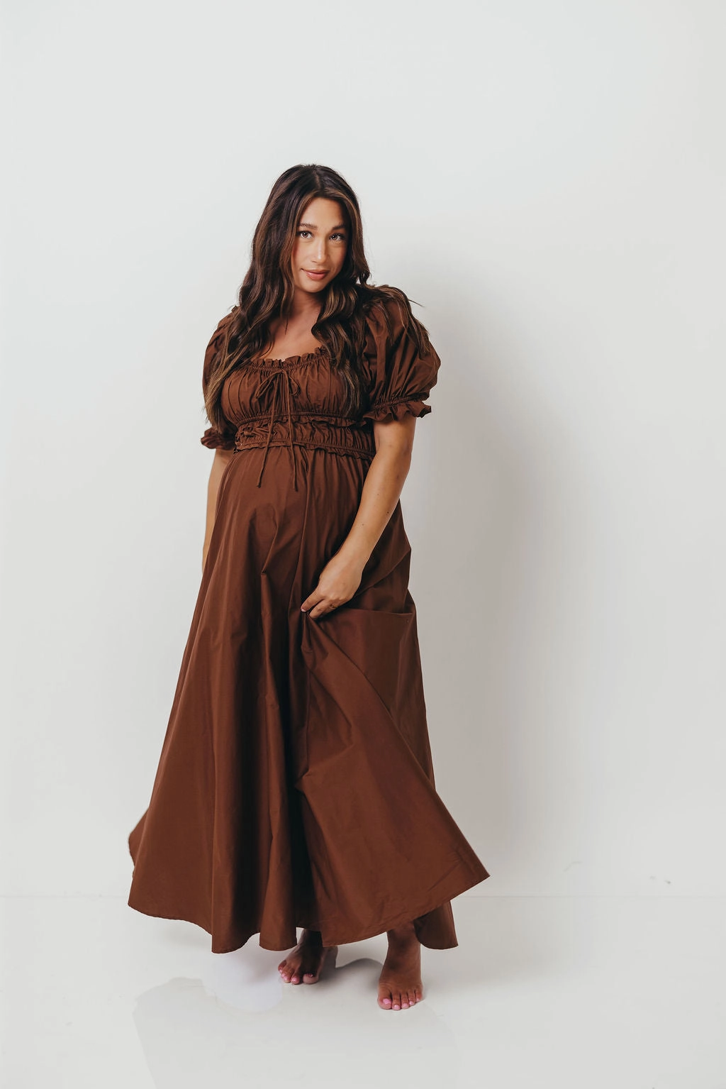 Sydnee Cotton Maxi Dress in Chocolate Brown - Bump Friendly - Restocking in Nov Flattering Look Shine Soft