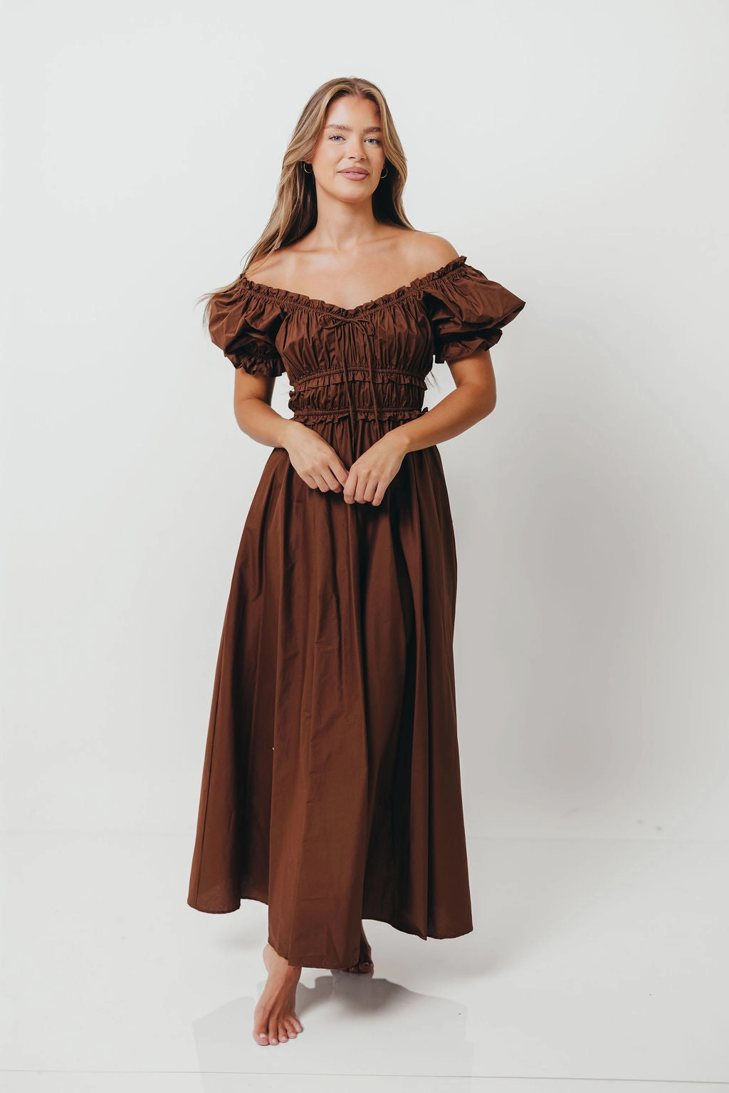 Cozy Touch Light Coral Sydnee Cotton Maxi Dress in Chocolate Brown - Bump Friendly - Restocking in Nov