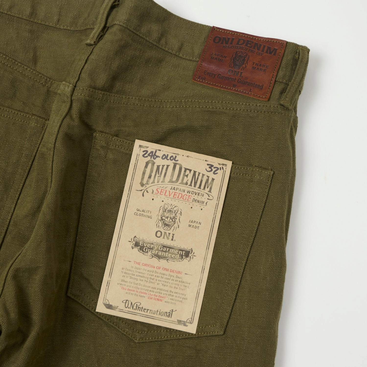 ONI Denim 246-OLOL 'Warp and Weft' 12oz Relaxed Tapered Jean - Olive One Wash Perfect Fit Design Active Wear