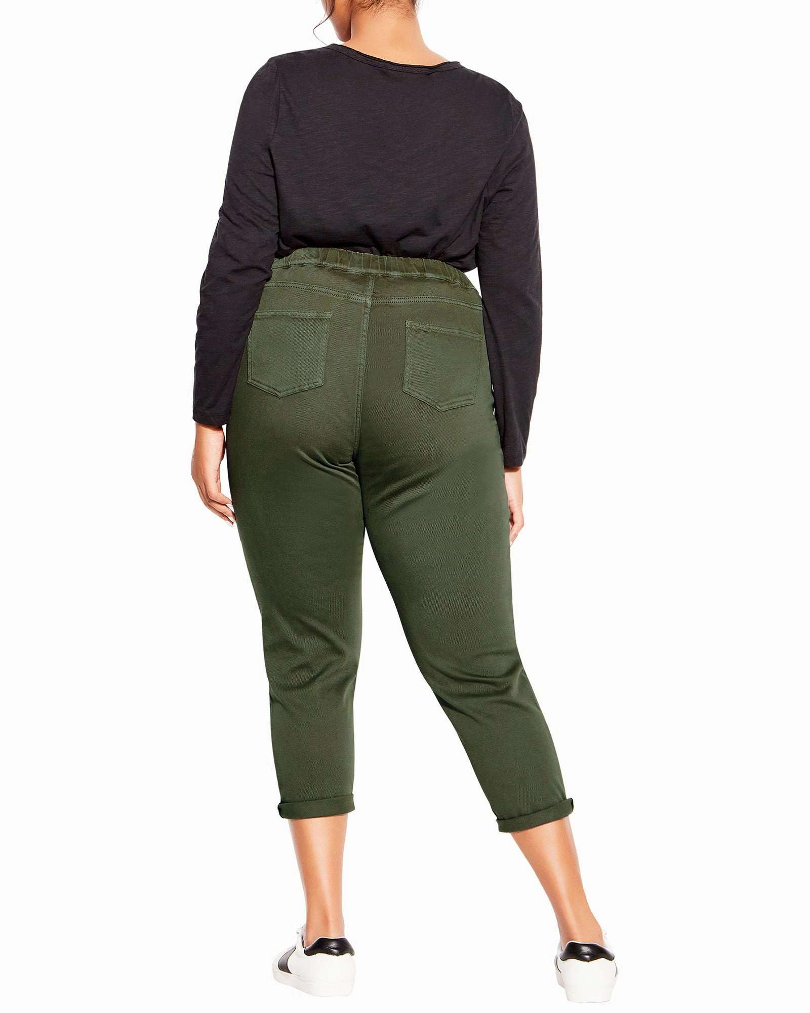 Cora Stretch Denim Jogger | Olive Green High-End Style