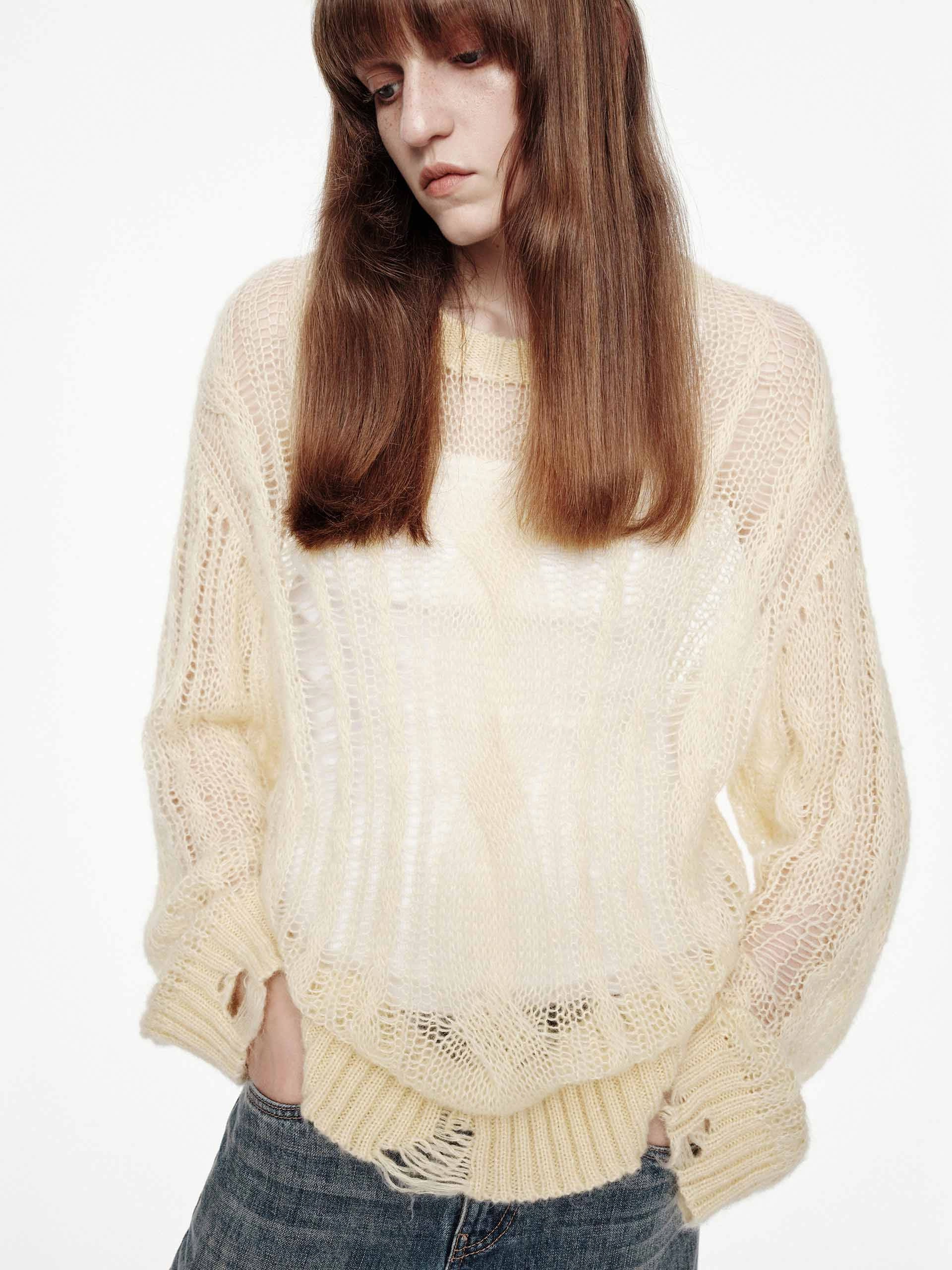 Anti Static Finish Odor Resistant Treatment Crochet Raw Hem Sweater