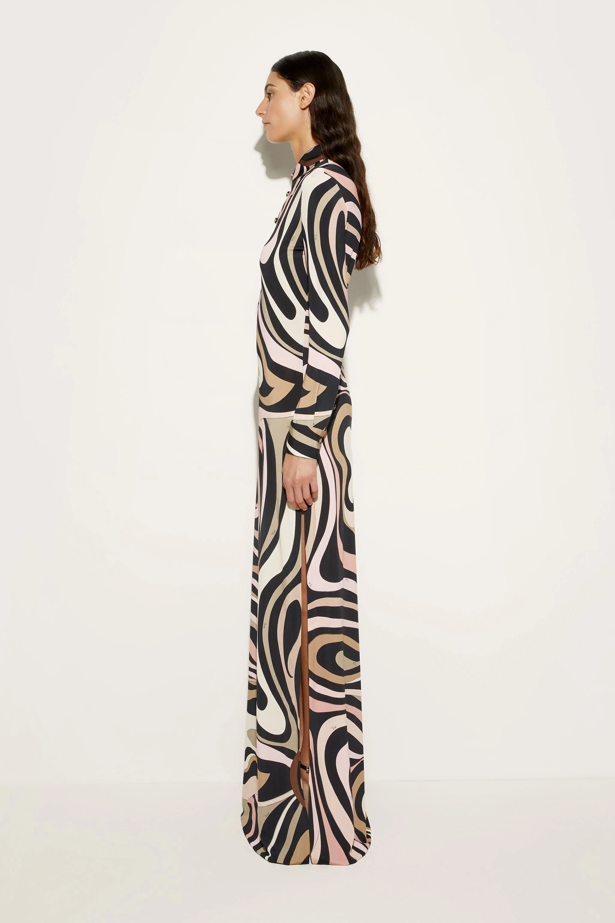 Breath Ease Marmo Print Long Straight Fitted Dress