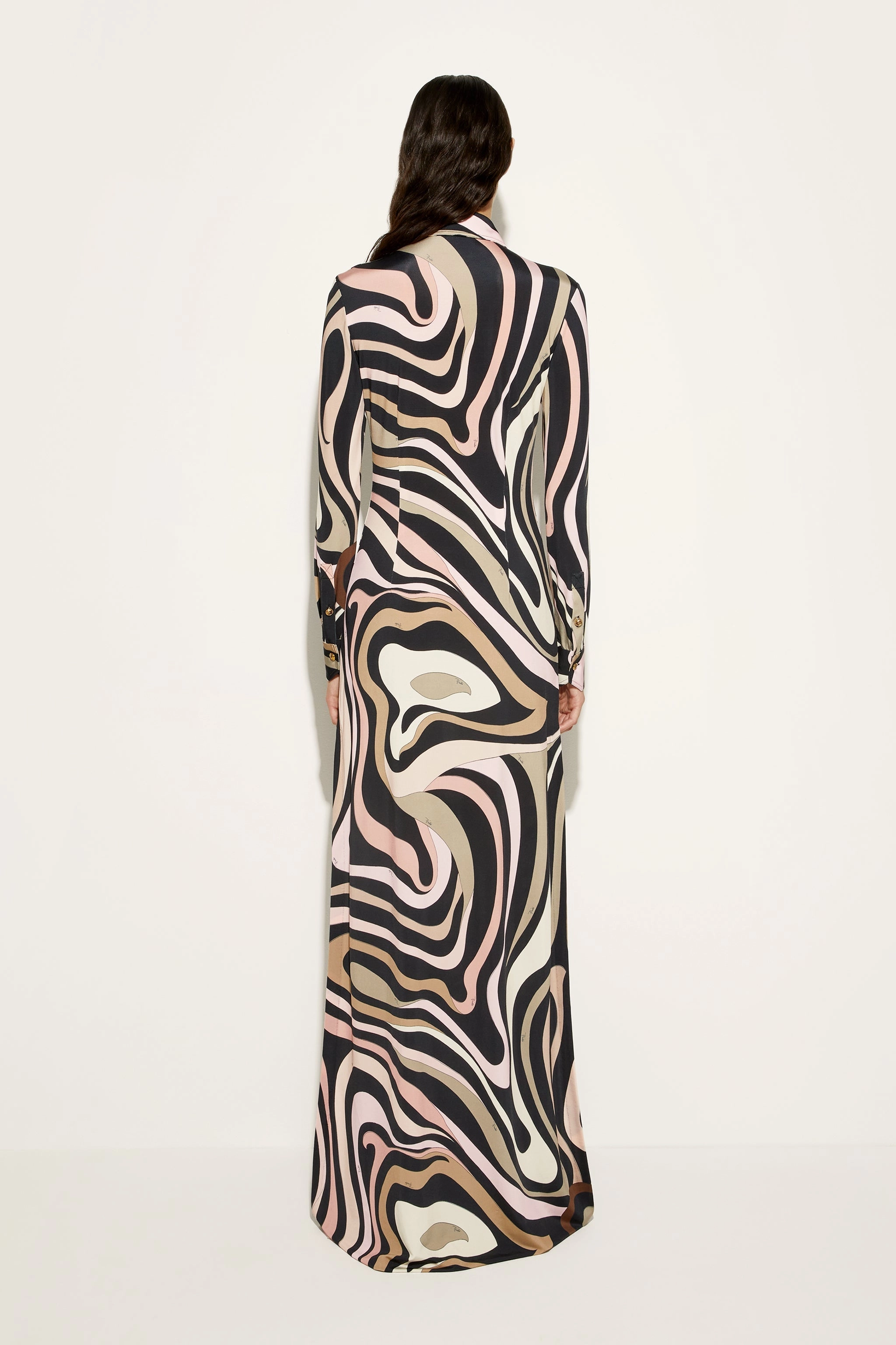 Marmo Print Long Straight Fitted Dress Smart Fabric