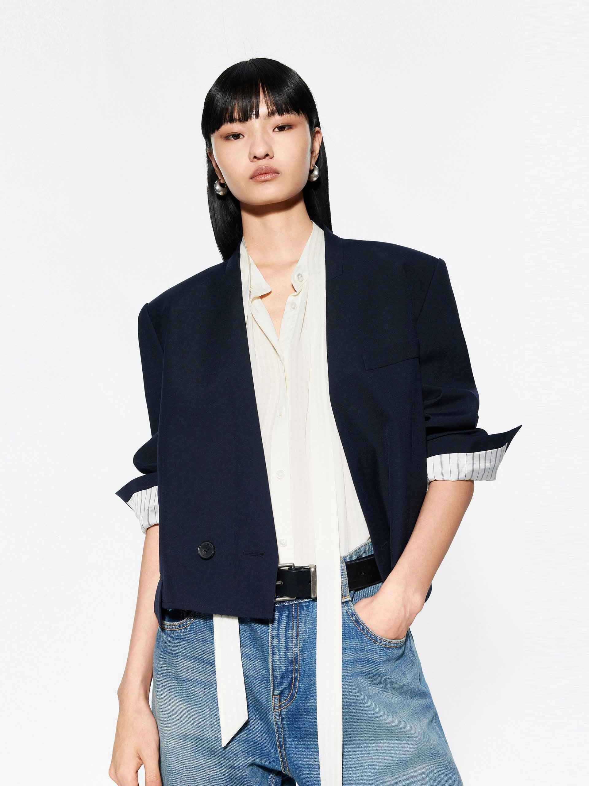 Cropped Collarless Blazer Waterproof Material Anti Pill Surface