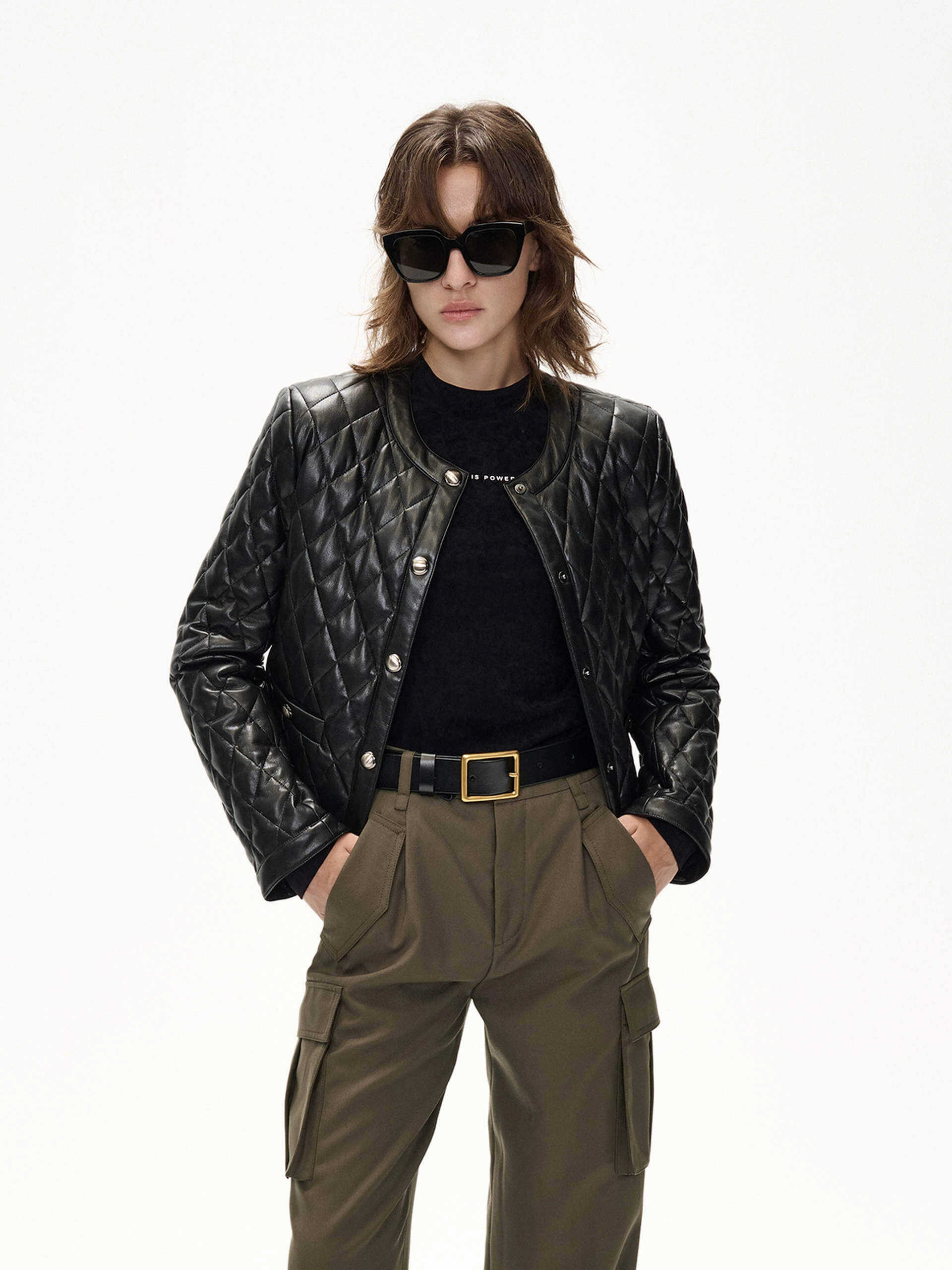 Cropped Leather Puffer Jacket Travel Street Style AllPurposeFastening